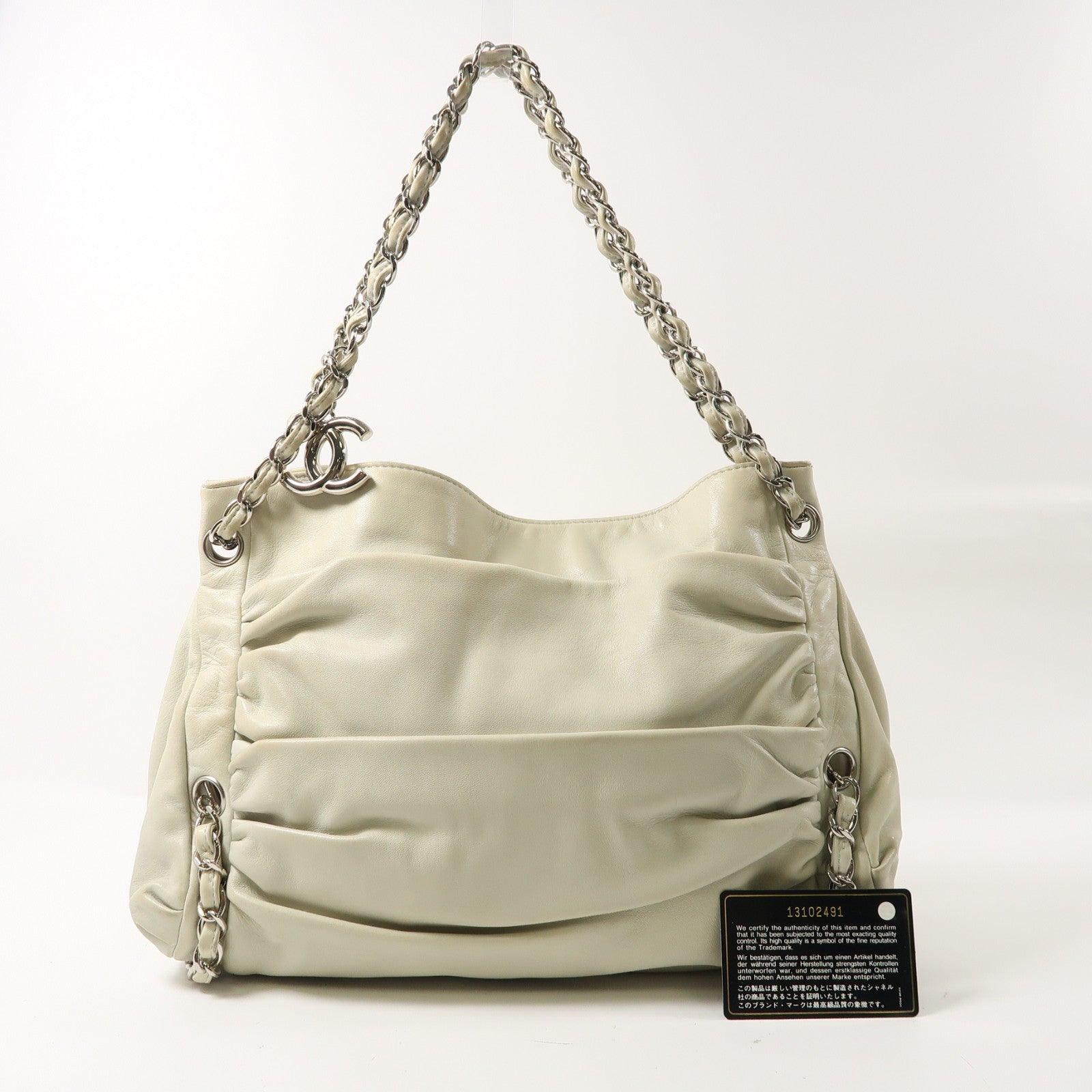 CHANEL 【激減優惠】羊皮皮革Chain Shoulder銀扣鏈帶肩背袋淺綠色
