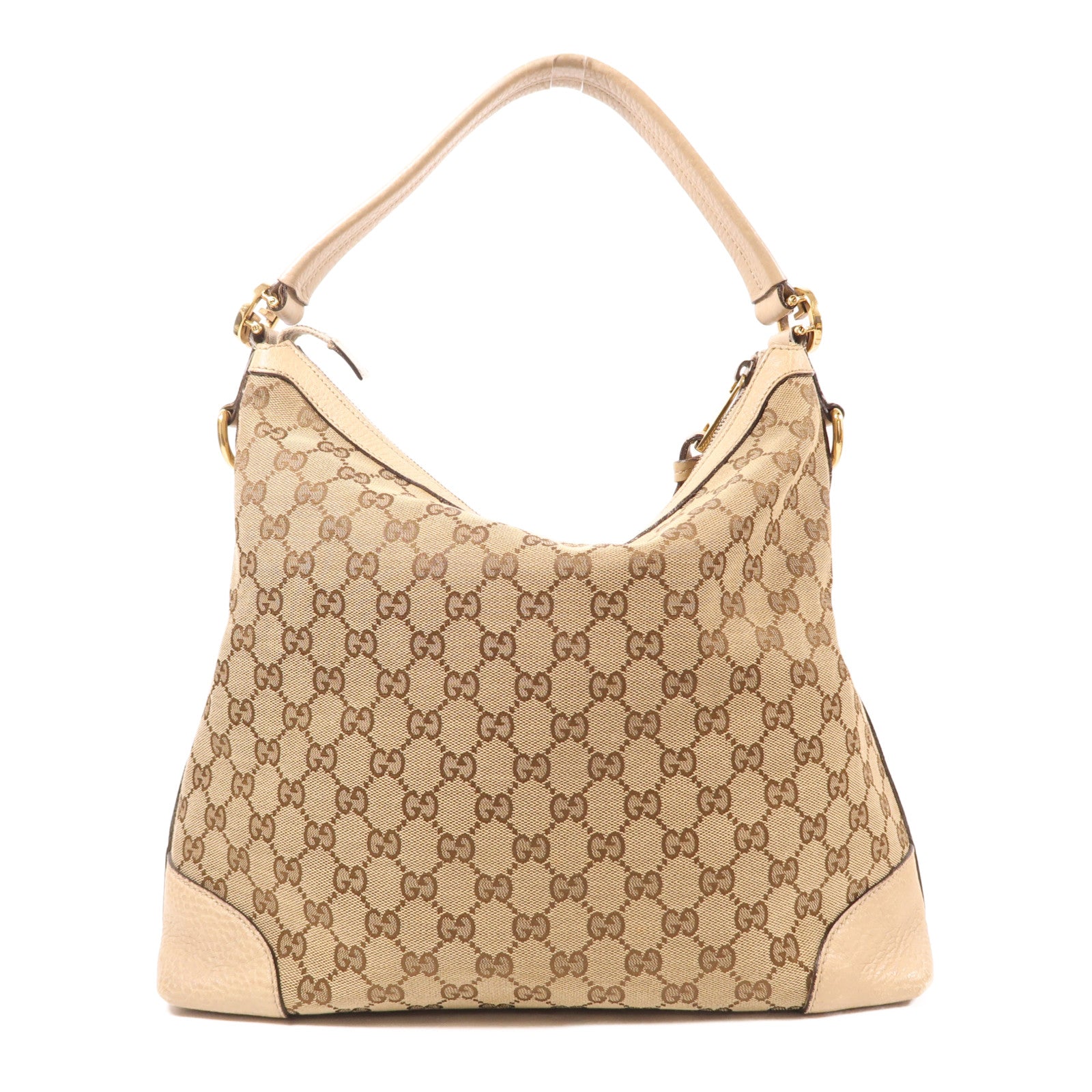 GUCCI 牛皮皮革/帆布2 Way Shoulder Bag金扣手挽肩背兩用袋