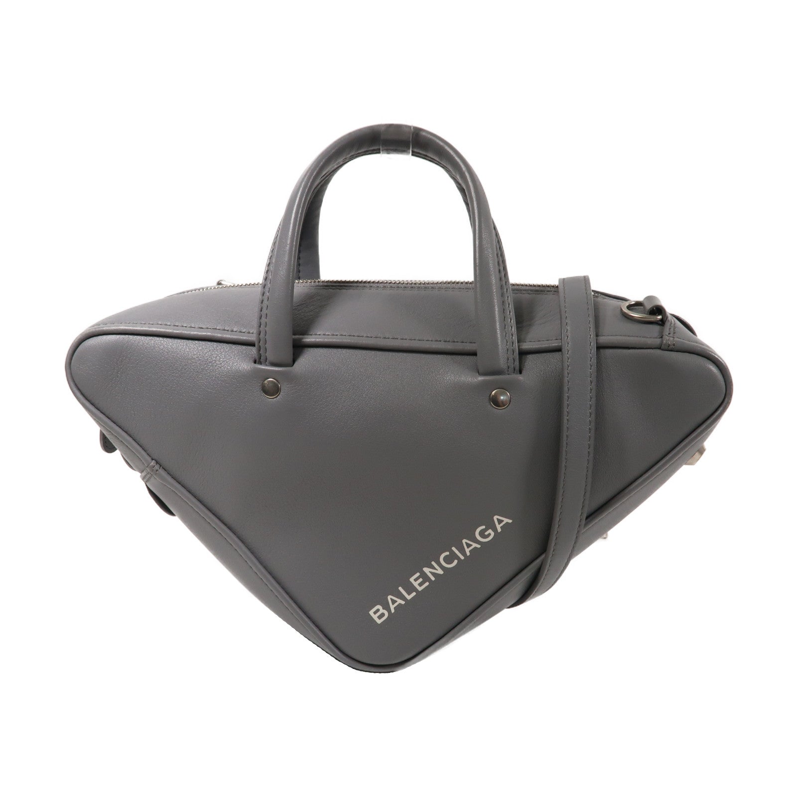 BALENCIAGA 【激減優惠】牛皮皮革Triangle銀扣手挽肩背兩用袋灰色