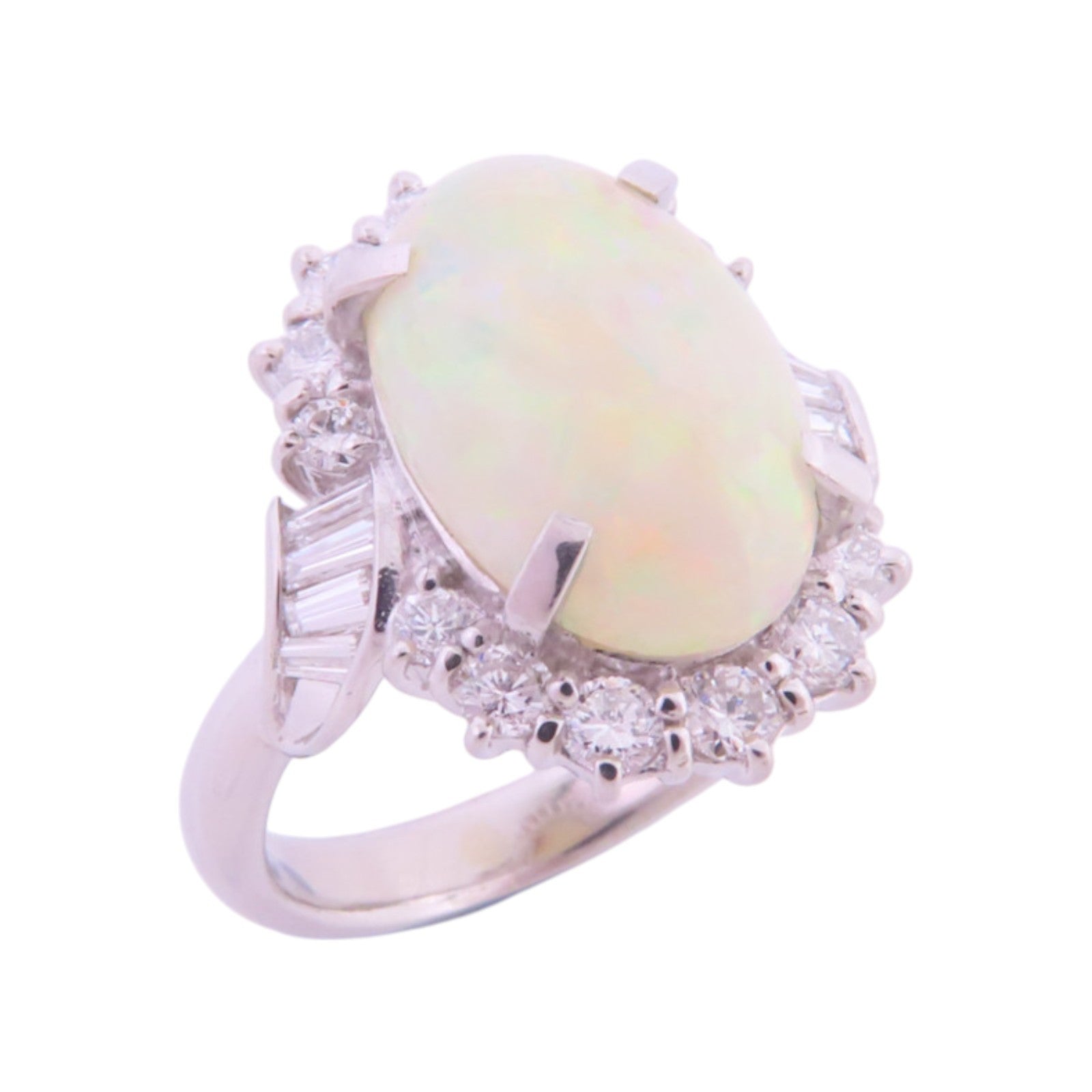 JEWELRY PT900鉑金/白蛋白石/鑽石White Opal Diamond Ring戒指US#4.5