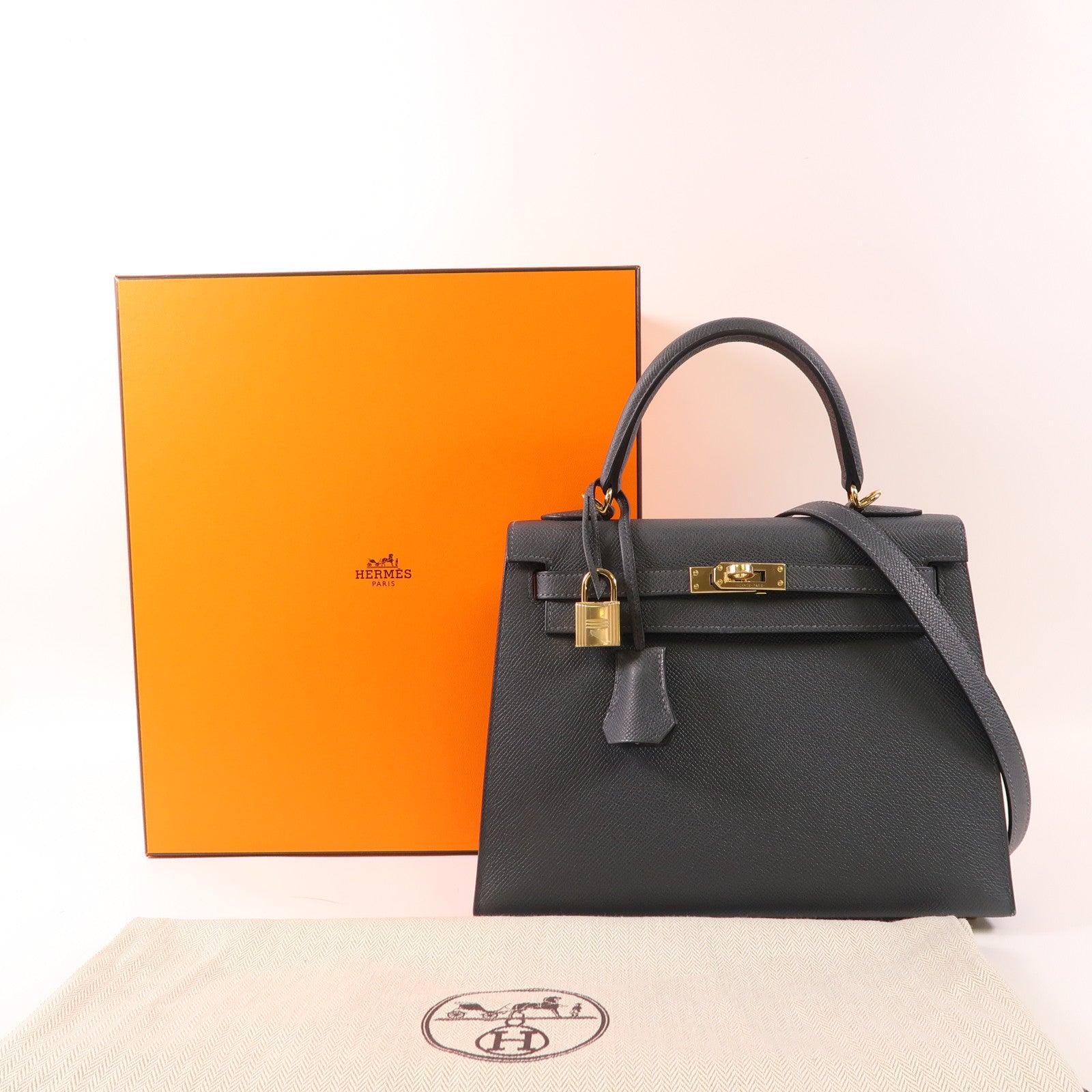 HERMES Epsom皮革Kelly 25金扣手挽肩背兩用袋H0 Gris Misty
