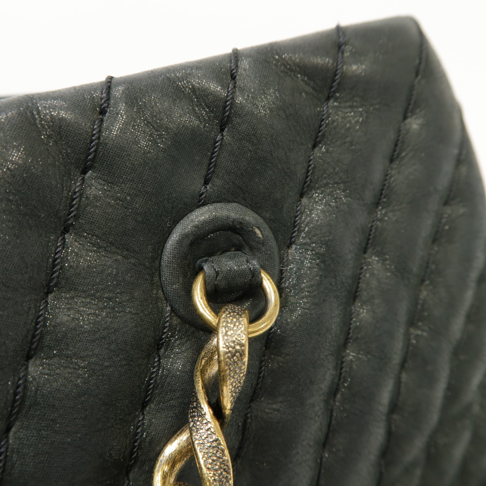 CHANEL 【清倉大減價】斜紋牛皮皮革Chain Shoulder Bag金扣肩背袋灰色