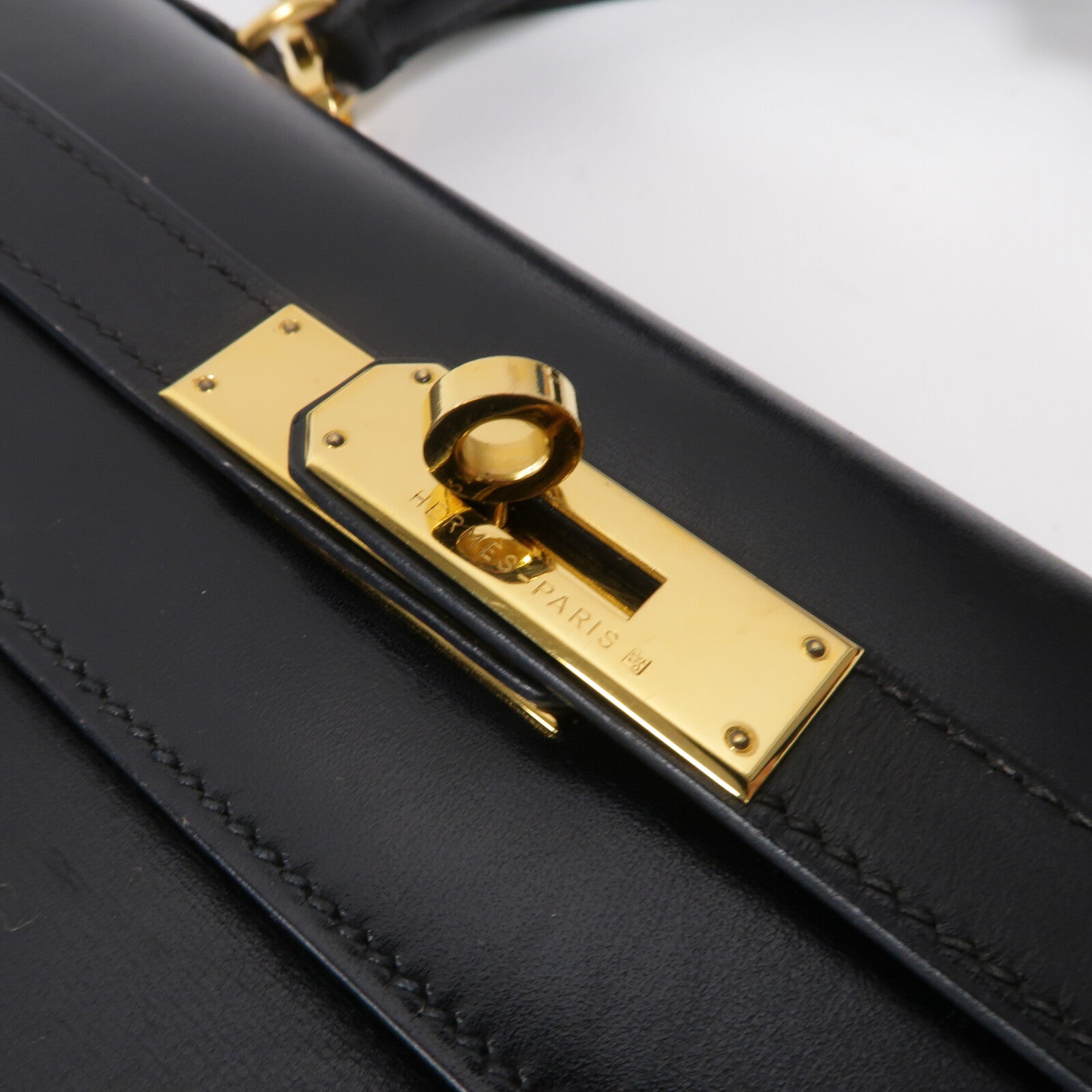 HERMES Box皮革Kelly 32手挽肩背兩用袋Noir