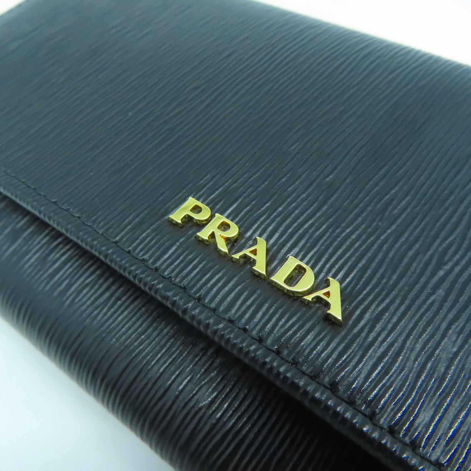 PRADA 【清倉大減價】牛皮皮革Long wallet金扣長錢包黑色