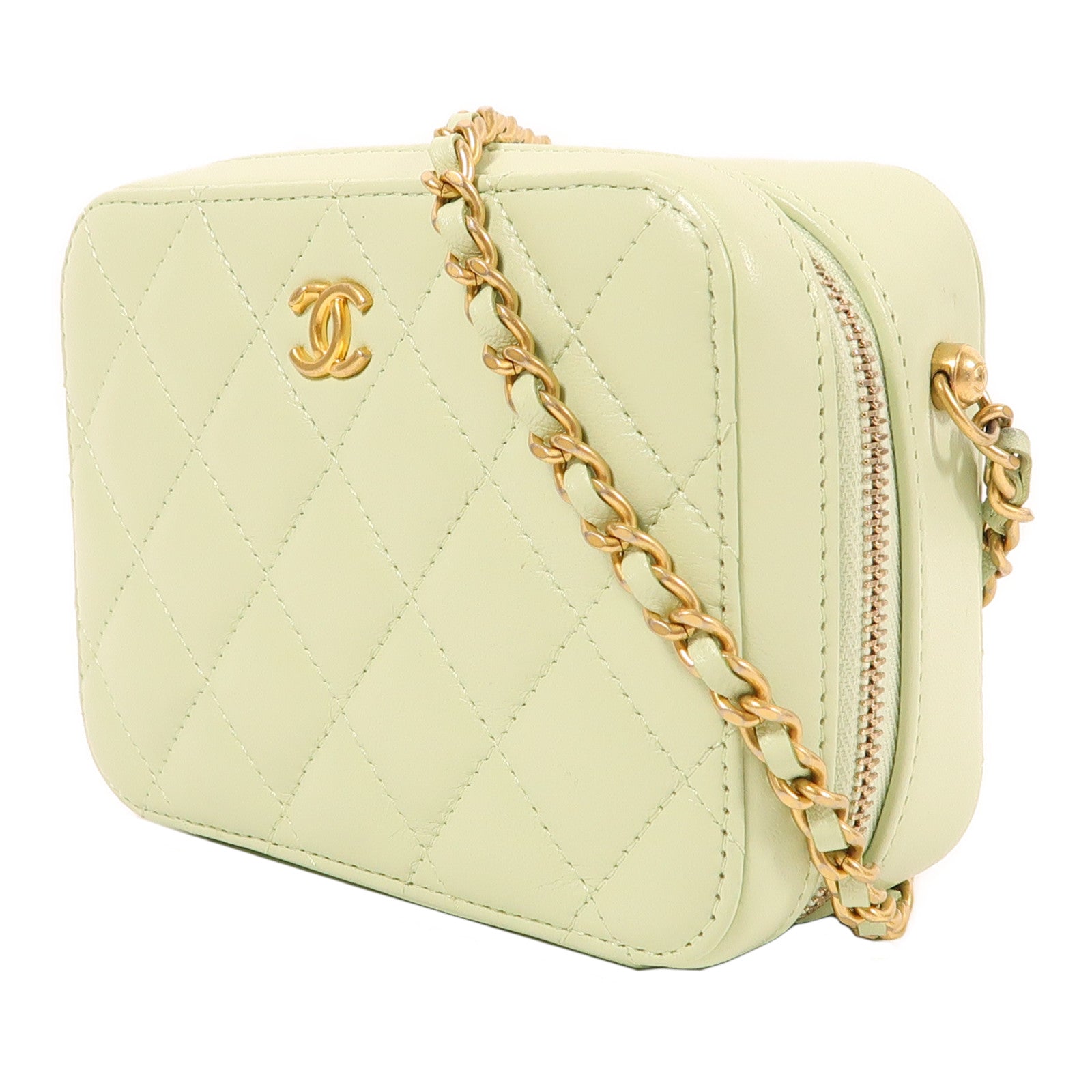 CHANEL 皮革Chain Shoulder金扣鏈帶肩背袋