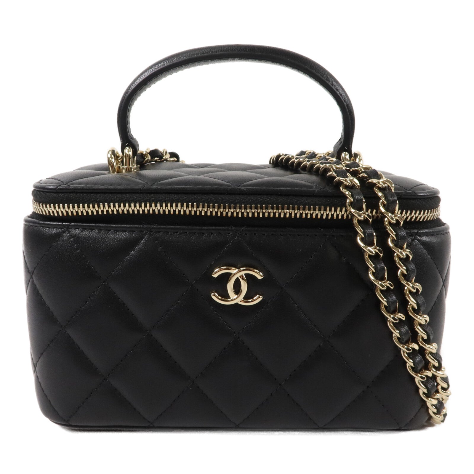 CHANEL 羊皮皮革Handle Vanity Case鏈帶手挽肩背兩用袋