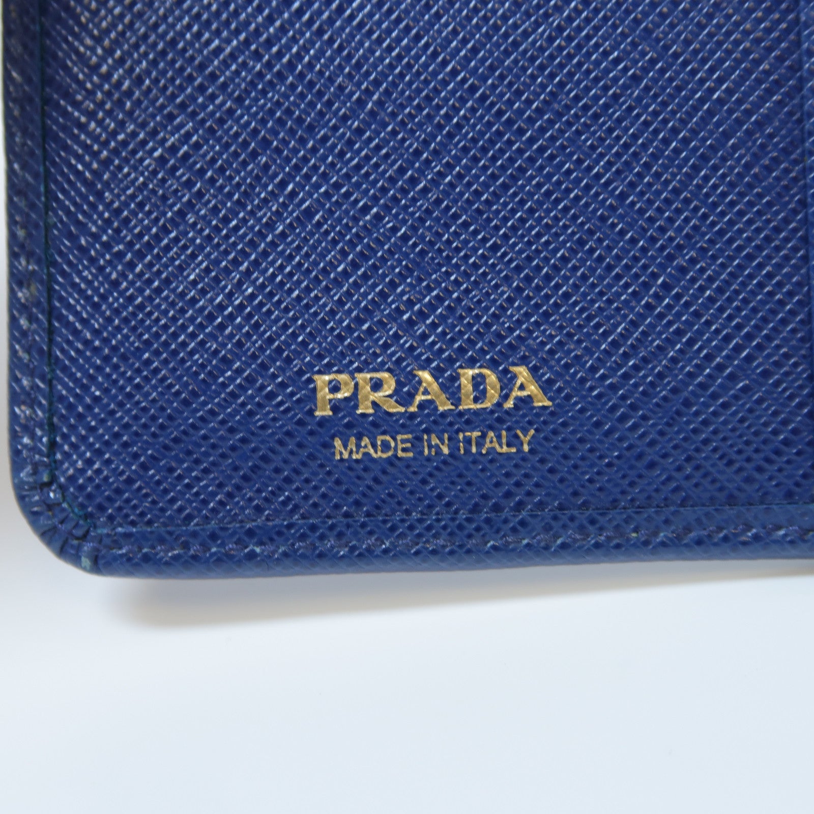 PRADA 【激減優惠】Saffiano皮革Fold Wallet金扣折疊錢包藍色