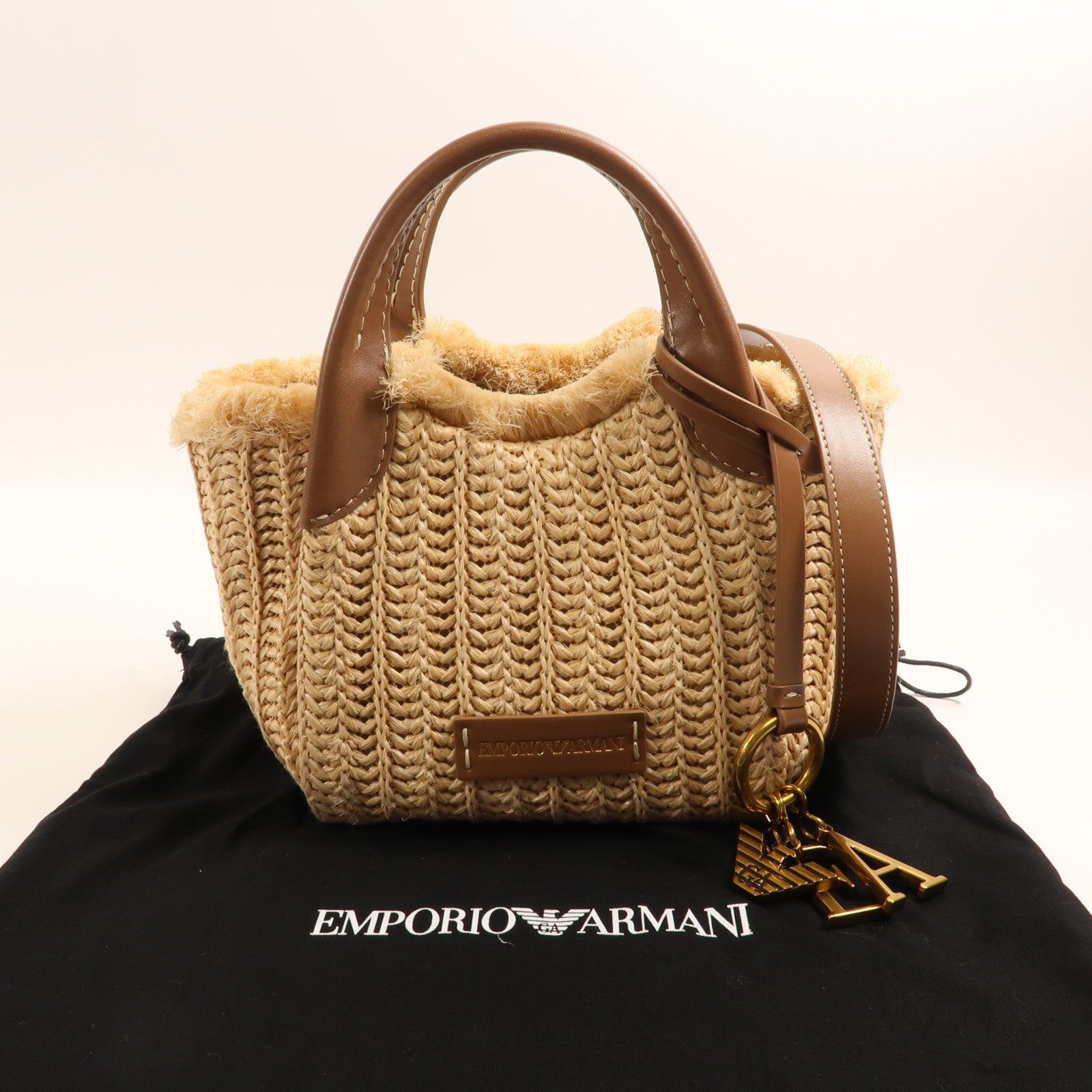 ARMANI 酒椰/皮革2 Way Shoulder金扣手挽肩背兩用袋
