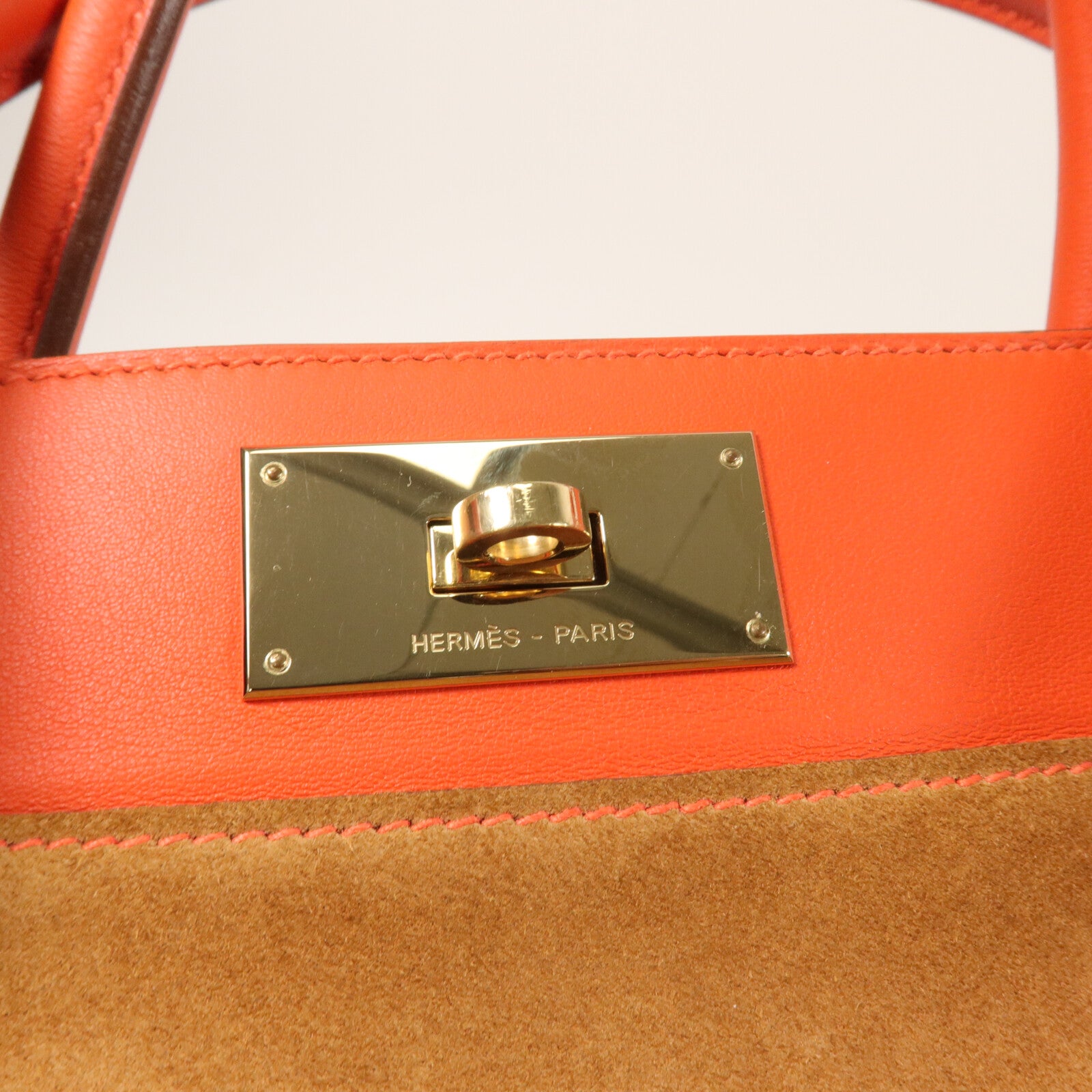 HERMES Veau Doblis/Swift皮革Tool Box 26手挽肩背兩用袋Capucine/Chamois