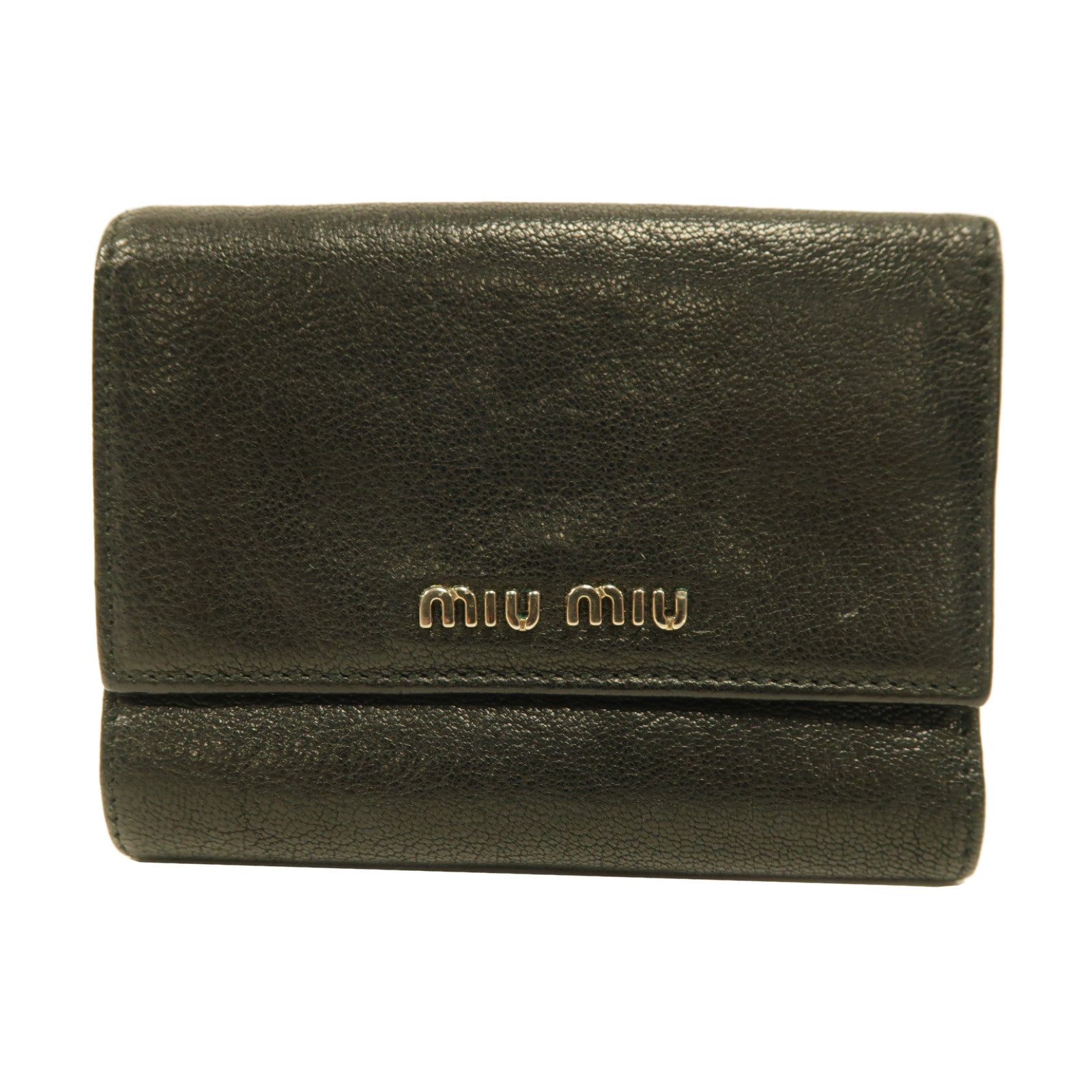 Miu Miu 羊皮皮革Wallet銀扣折疊錢包黑色