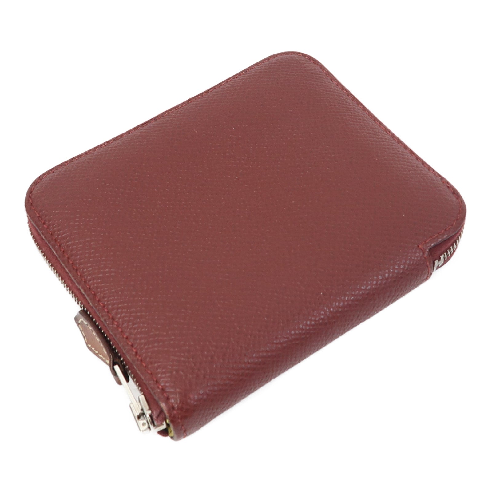HERMES Epsom皮革Silk'In Compact銀扣錢包紅色