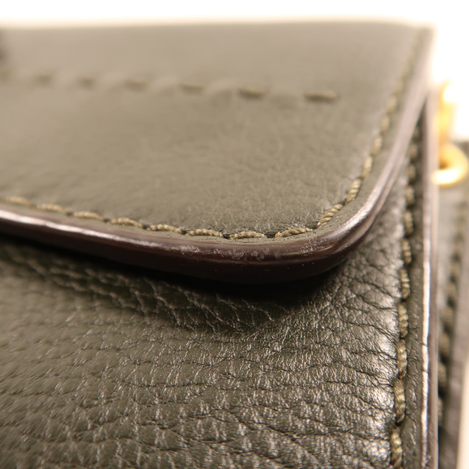 牛皮皮革Shoulder Bag金扣肩背袋橄欖綠色