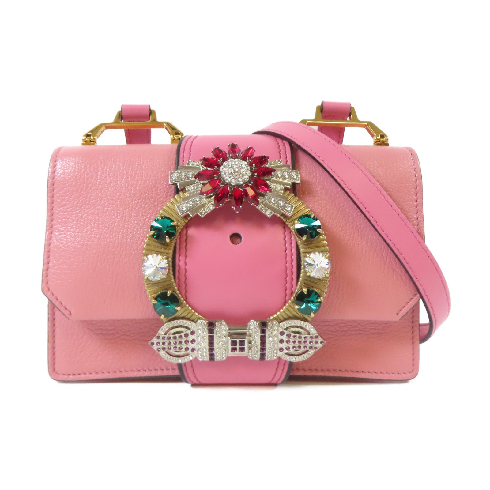 Miu Miu 牛皮皮革金扣肩背袋粉紅色