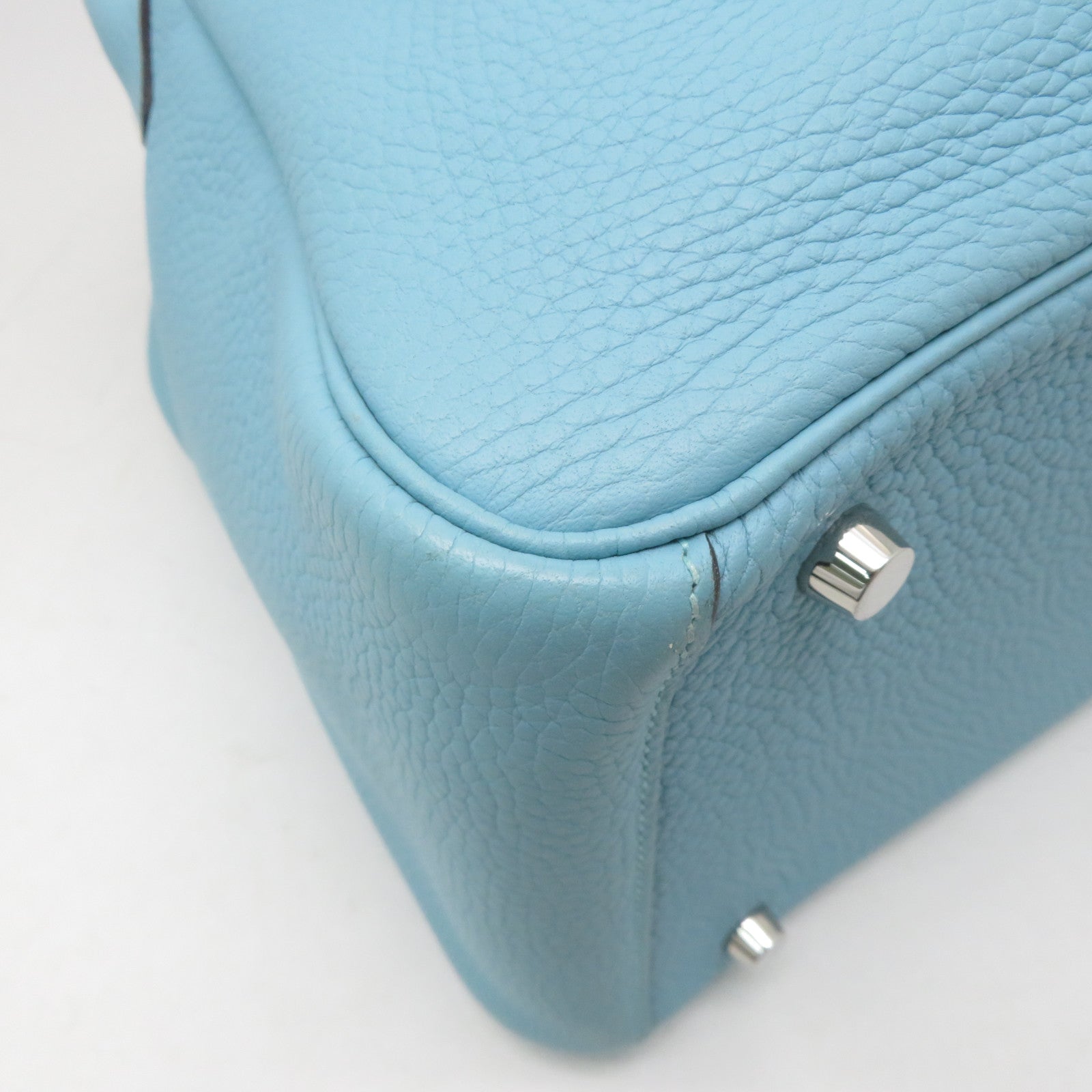 HERMES 【激減優惠】Clemence皮革Lindy 30銀扣手挽肩背兩用袋Bleu Saint Cyr聖西爾水藍色