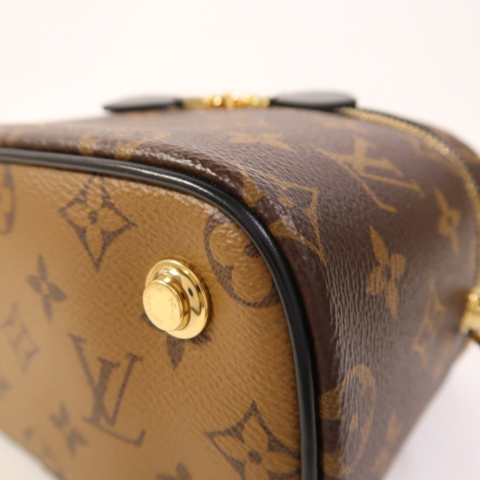 LOUIS VUITTON Monogram Reverse Vanity PM金扣手挽肩背兩用袋棕色