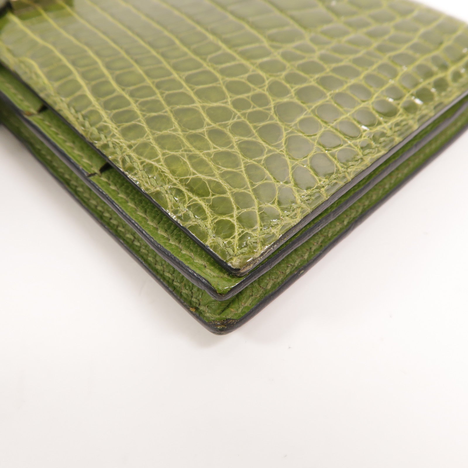 HERMES Alligator皮革Bearn Long Wallet長錢包Vert Anis
