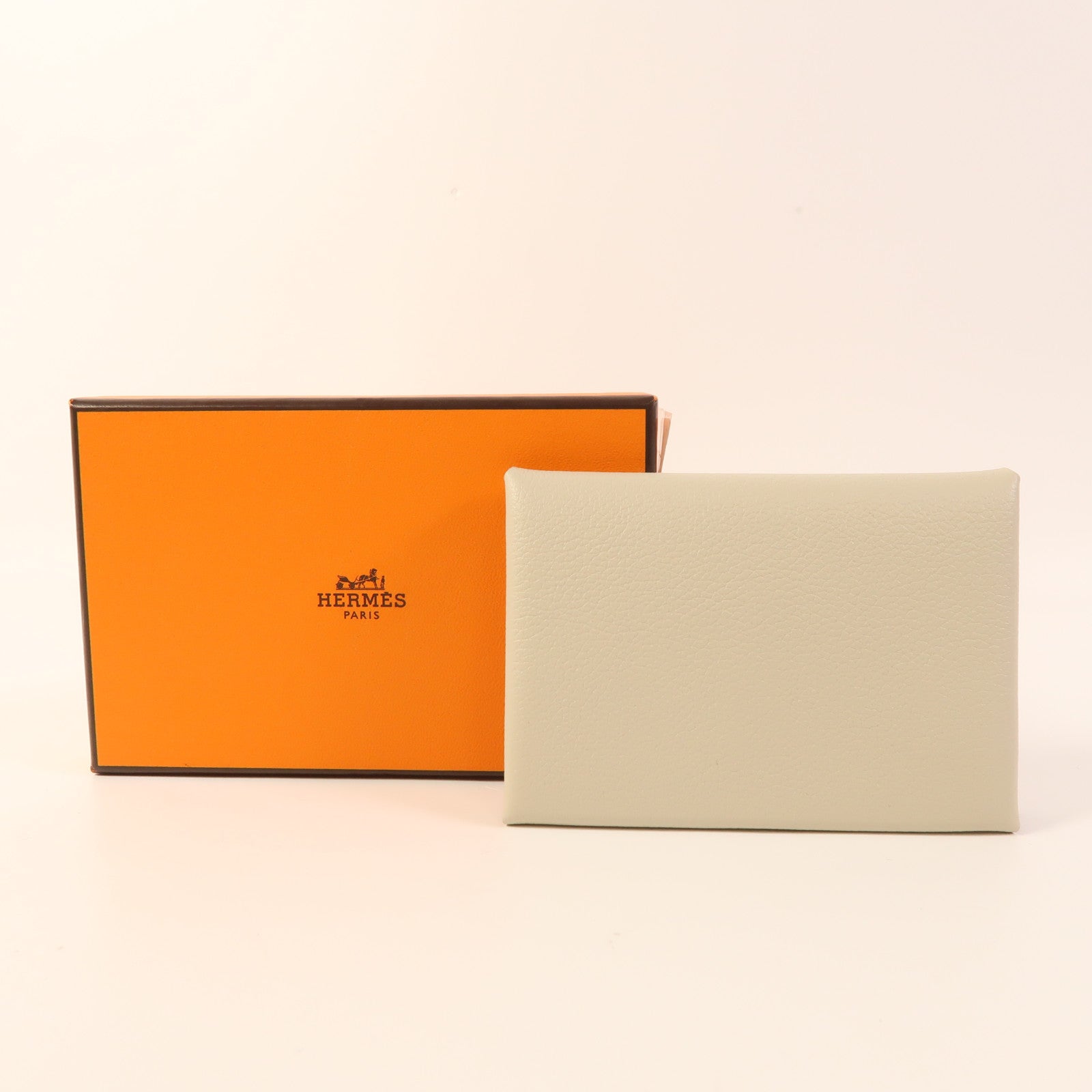 HERMES PHW Calvi Duo Card Case Evercolor Leather Beton