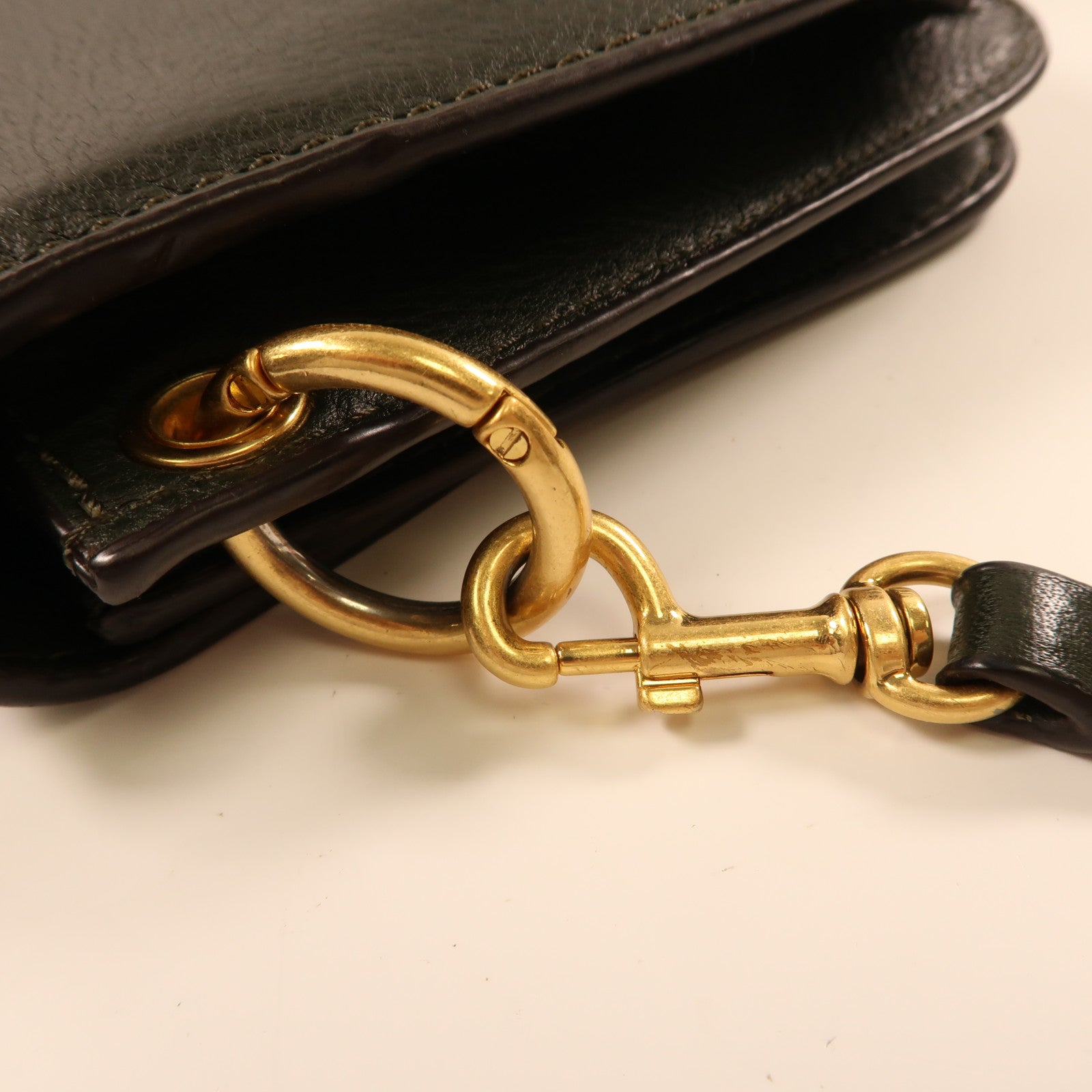 Tory Burch GHW Shoulder Bag Calfskin Leather Olive Green