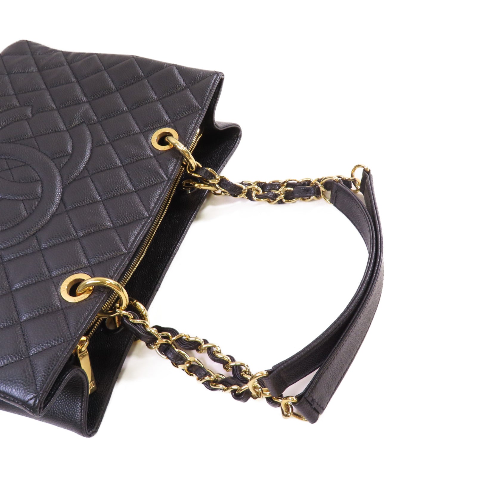 CHANEL 菱格Caviar皮革GST Chain Shoulder Bag金扣鏈帶肩背袋黑色