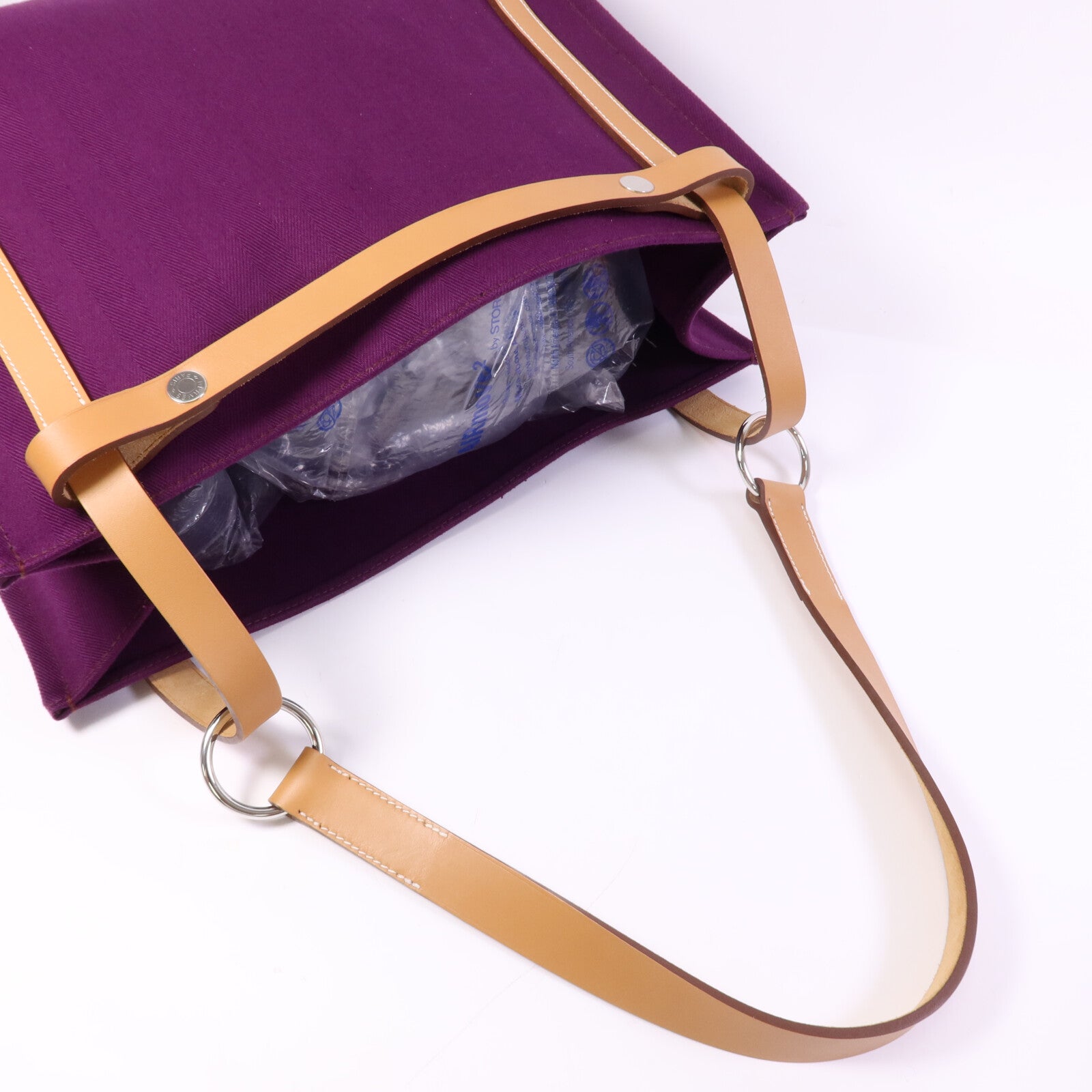 HERMES 帆布Cabalicol銀扣肩背袋Anemone