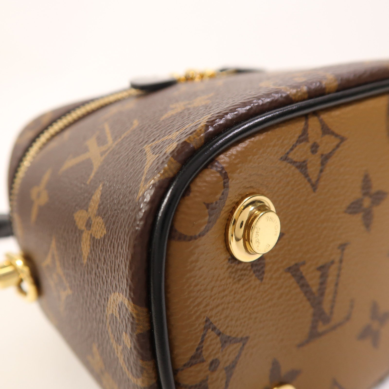 LOUIS VUITTON Monogram Reverse Vanity PM金扣手挽肩背兩用袋棕色