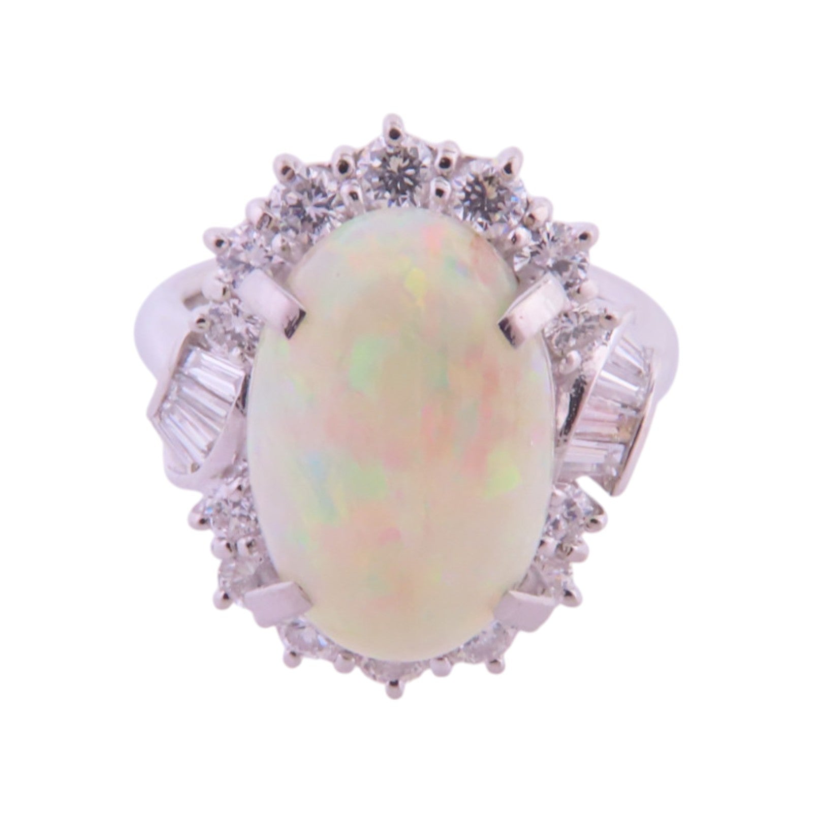 JEWELRY PT900鉑金/白蛋白石/鑽石White Opal Diamond Ring戒指US#4.5