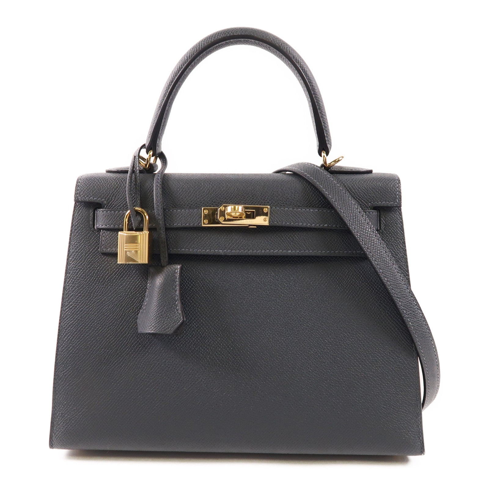 HERMES Epsom皮革Kelly 25金扣手挽肩背兩用袋H0 Gris Misty