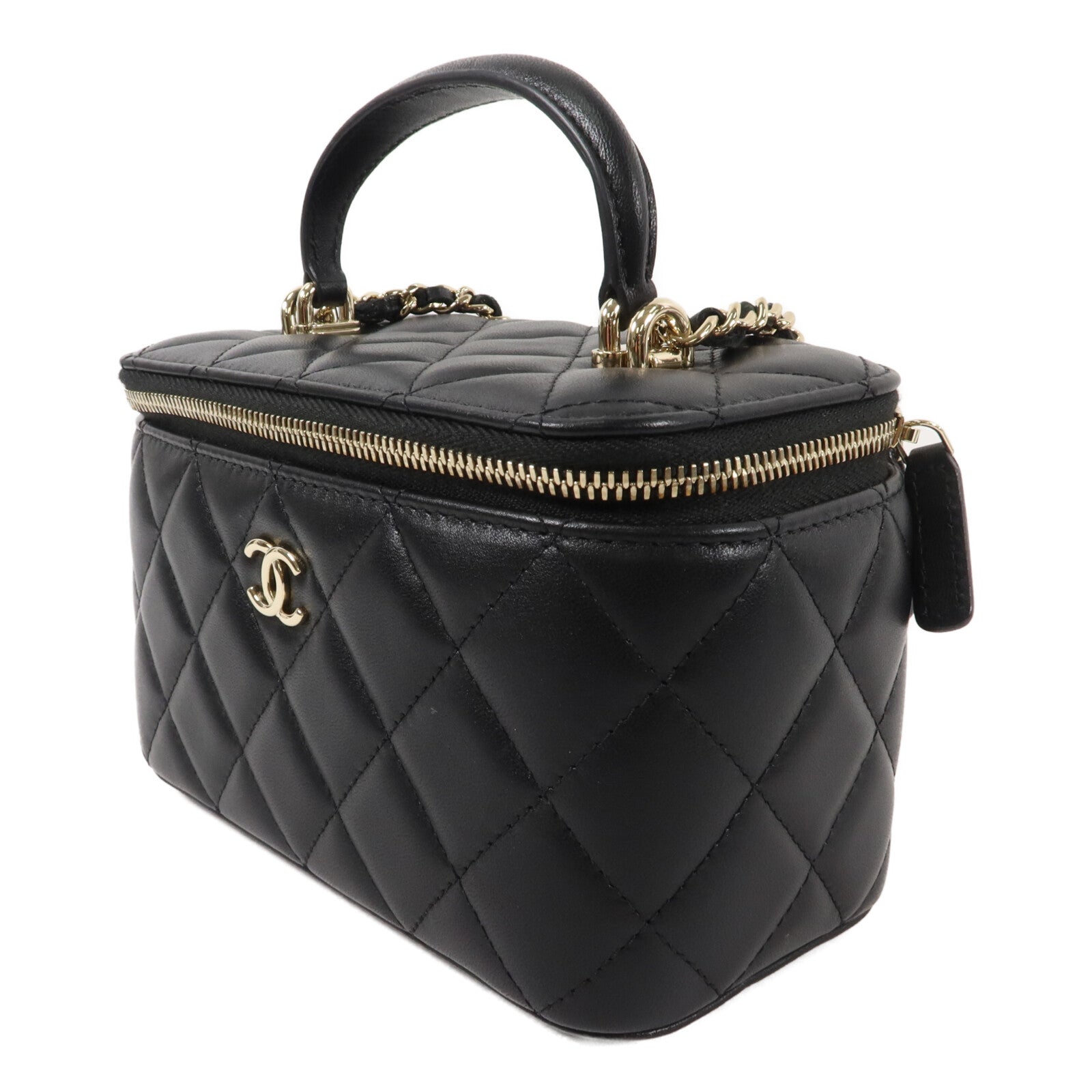 CHANEL 羊皮皮革Handle Vanity Case鏈帶手挽肩背兩用袋