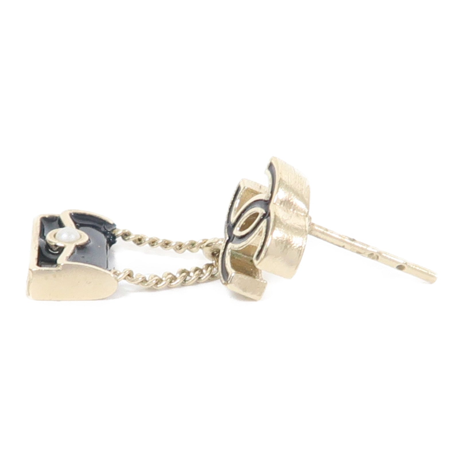 CHANEL 金屬Bag Drop Earrings耳環黑色/金色