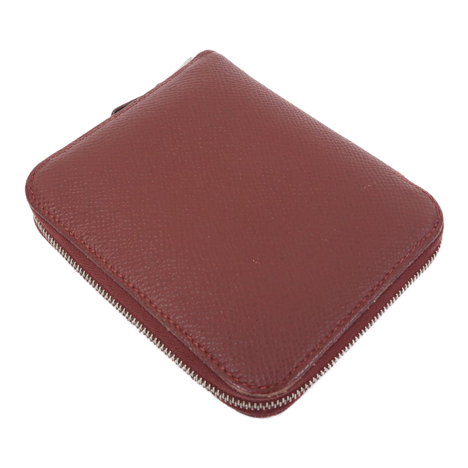 HERMES Epsom皮革Silk'In Compact銀扣錢包紅色