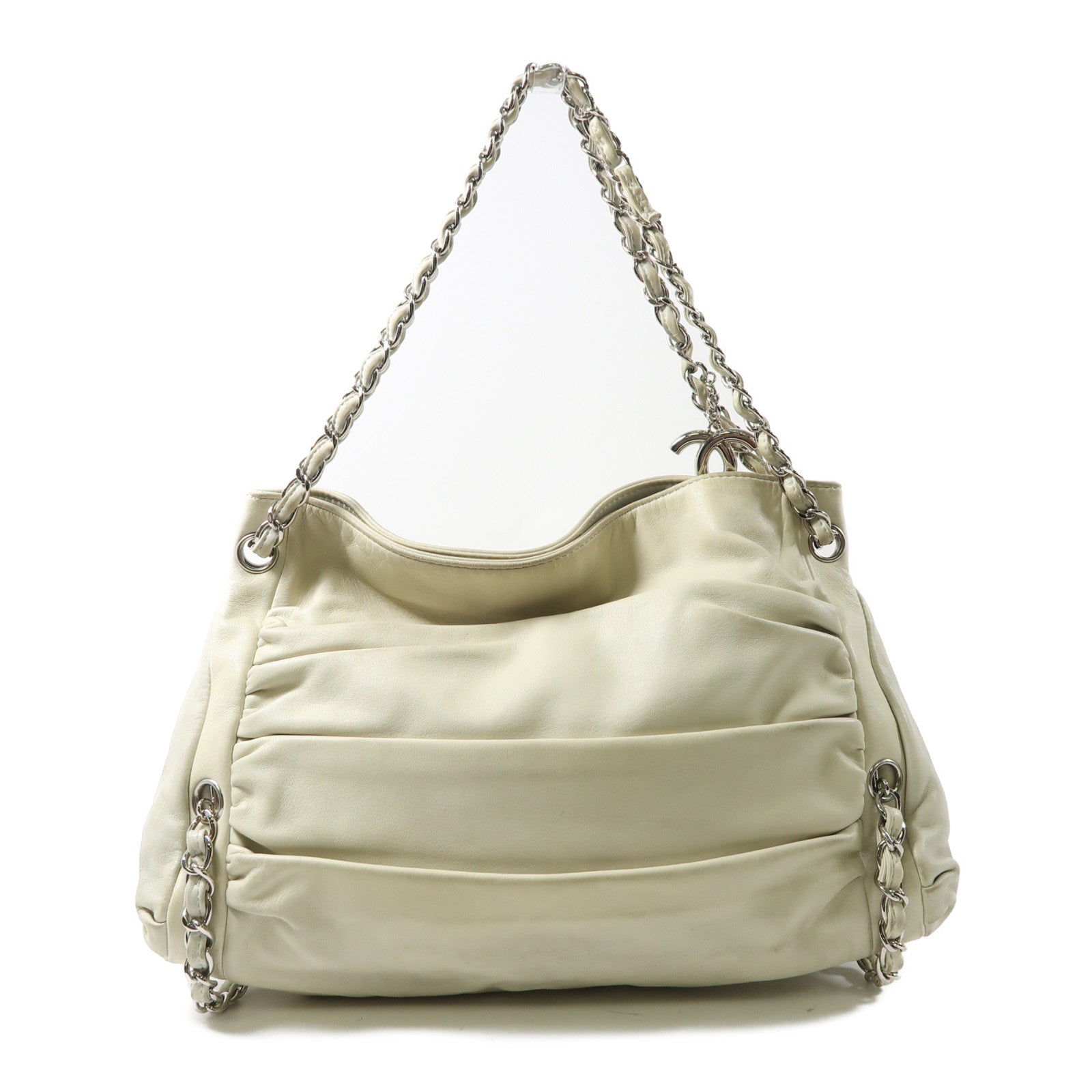 CHANEL 【激減優惠】羊皮皮革Chain Shoulder銀扣鏈帶肩背袋淺綠色