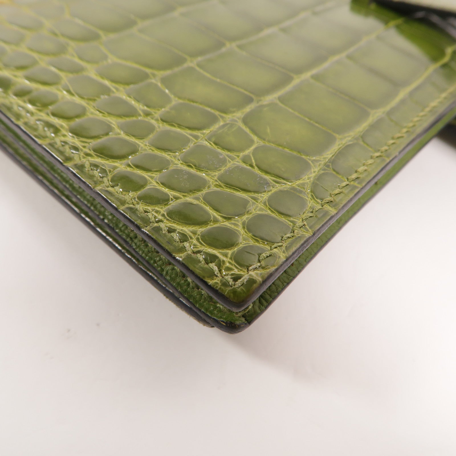 HERMES Alligator皮革Bearn Long Wallet長錢包Vert Anis