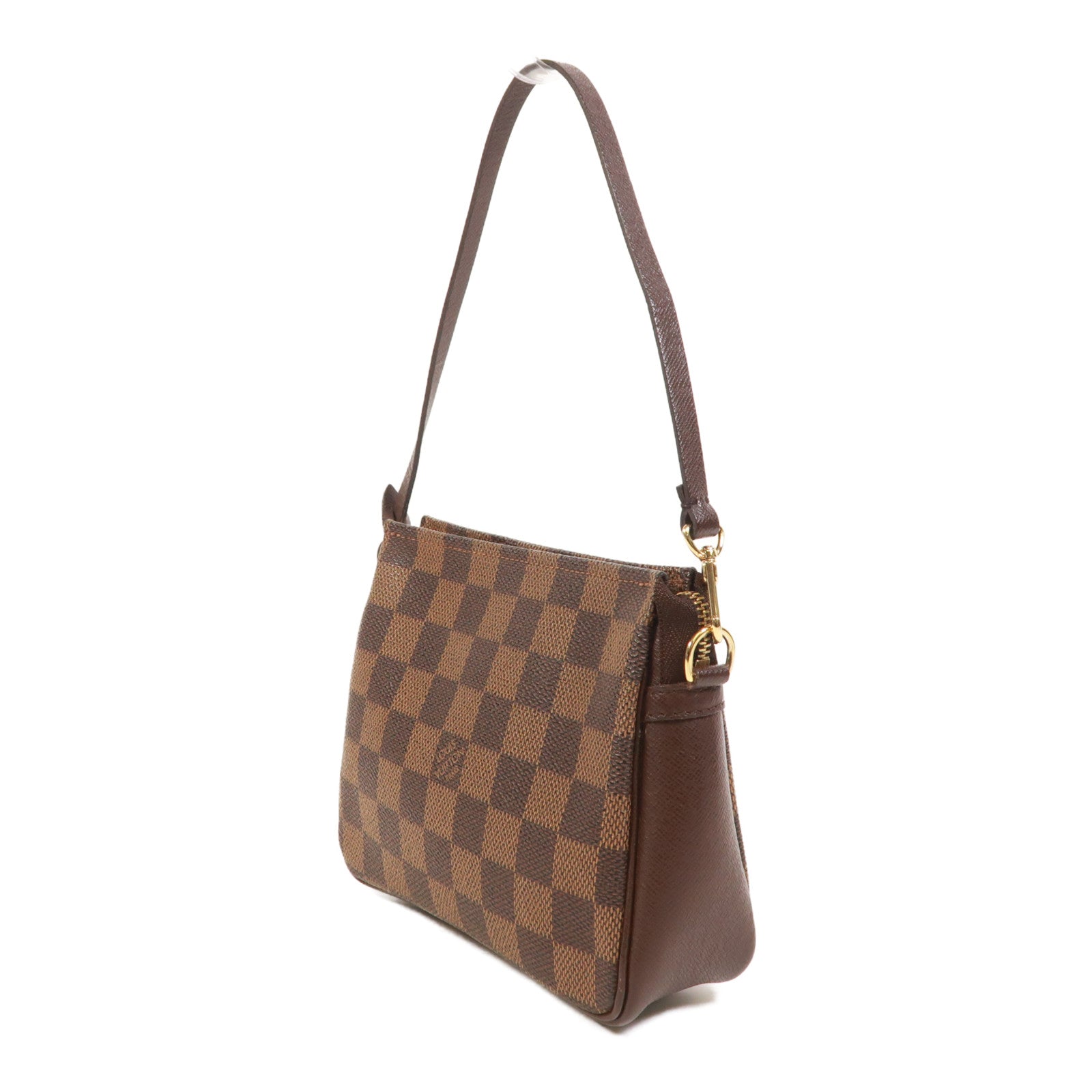 LOUIS VUITTON Damier Trousse Makeup Accessory Pouch金扣手挽袋棕色