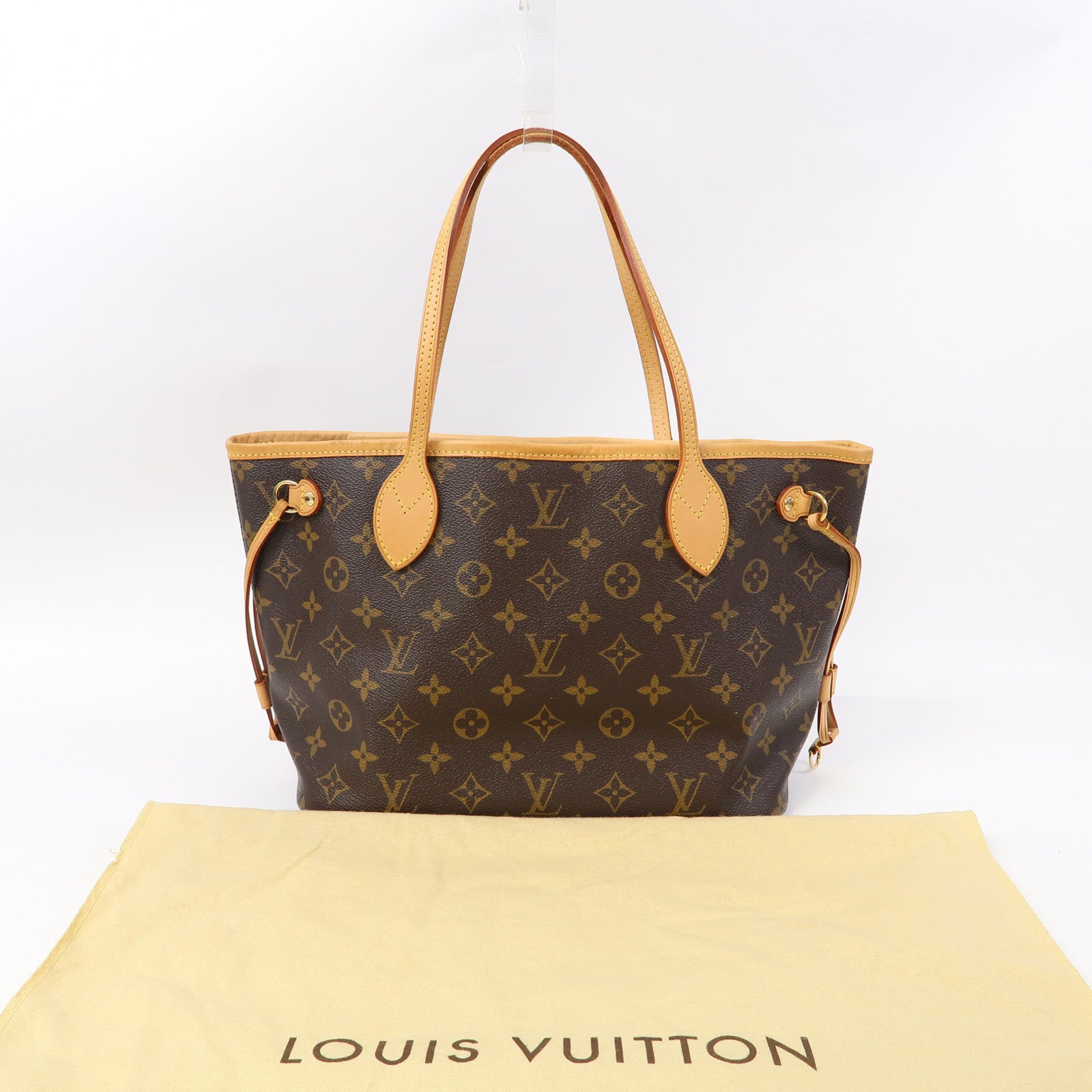 LOUIS VUITTON Monogram Neverfull PM金扣手挽袋啡色