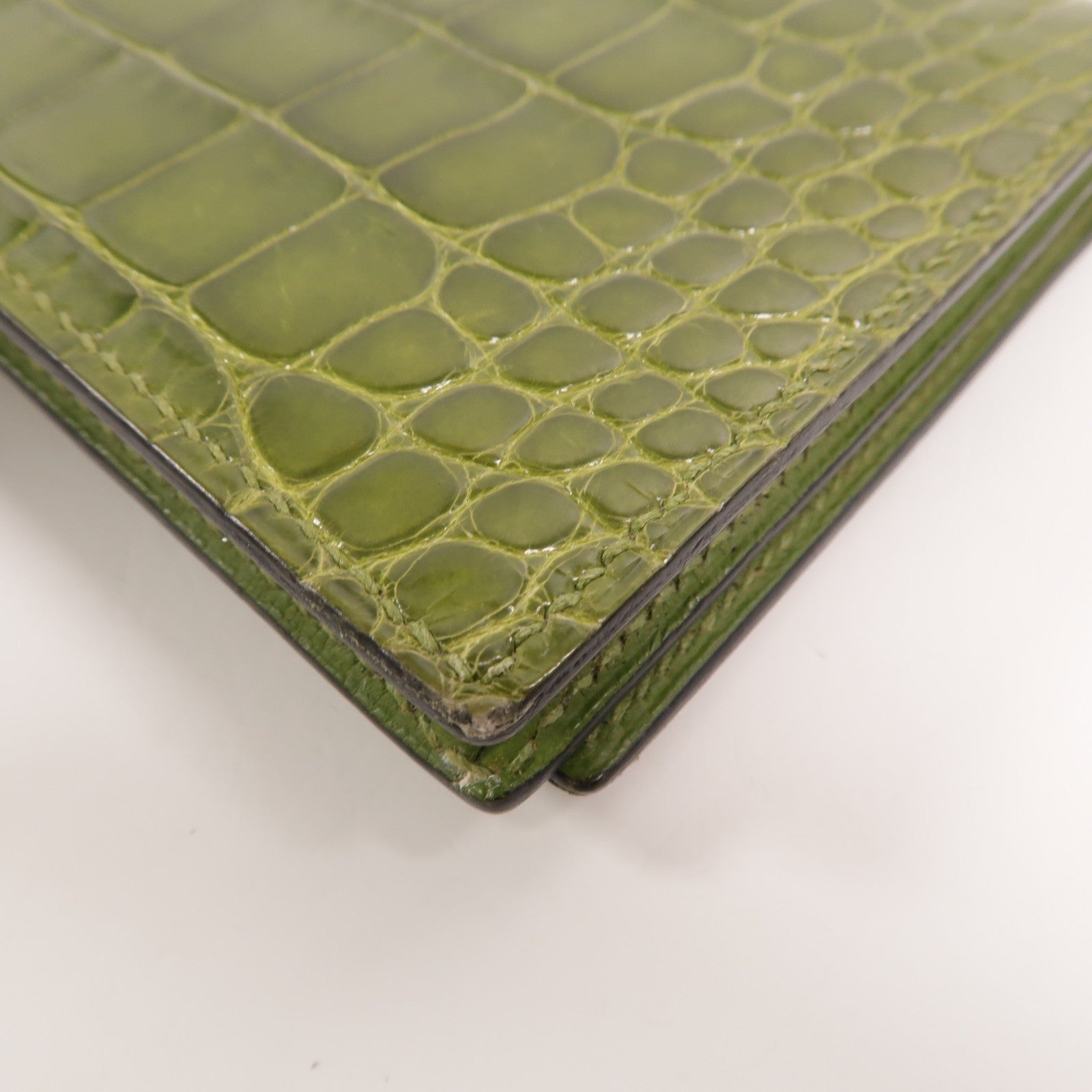 HERMES Alligator皮革Bearn Long Wallet長錢包Vert Anis