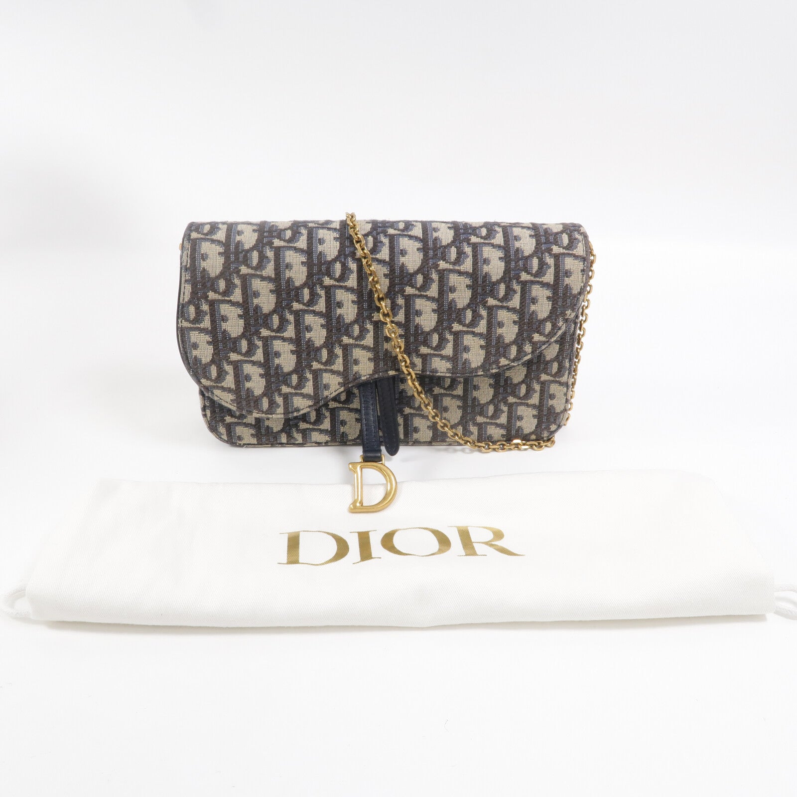 Dior 帆布Saddle WOC鏈帶肩背袋