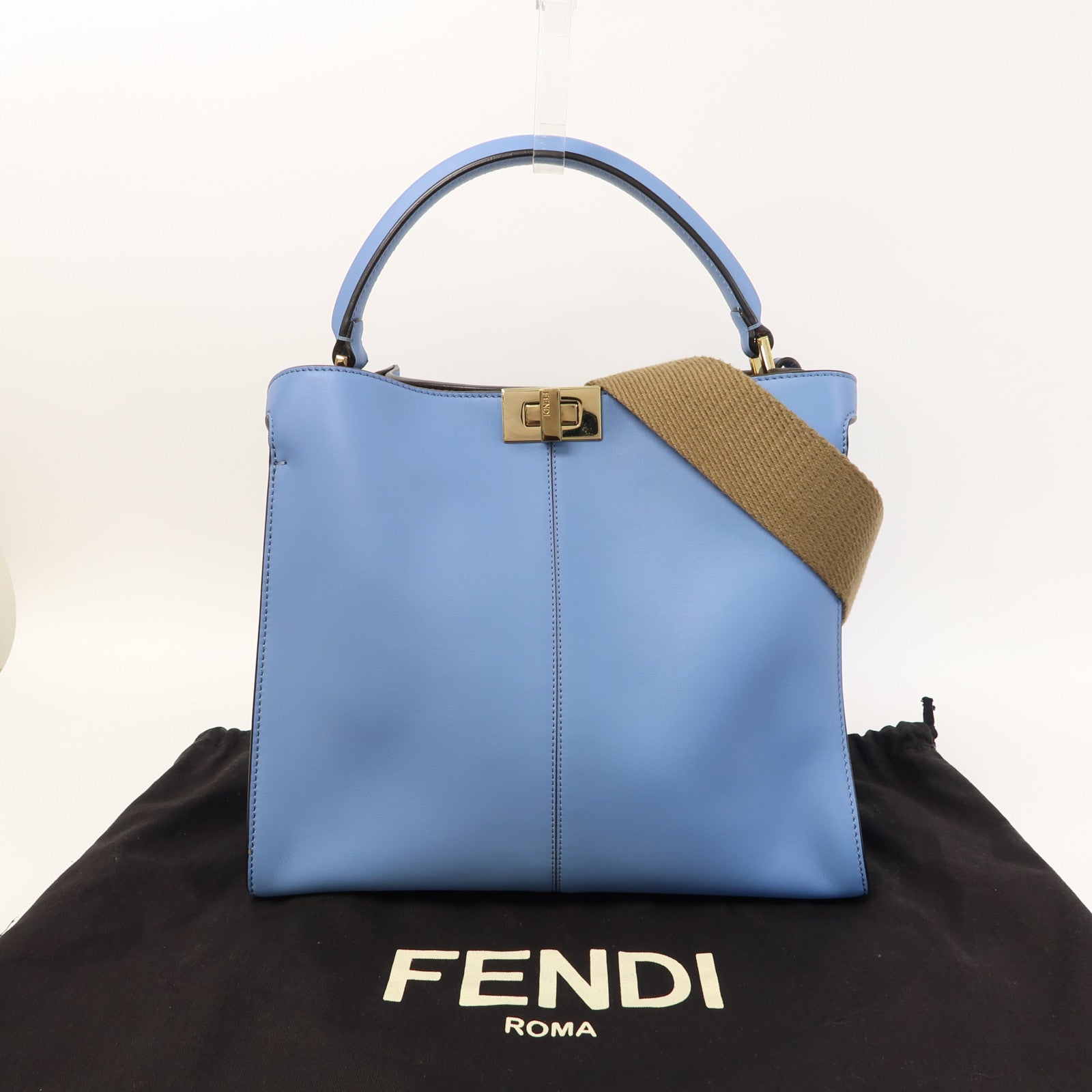 FENDI 牛皮皮革Peekaboo X Lite金扣手挽肩背兩用袋藍色