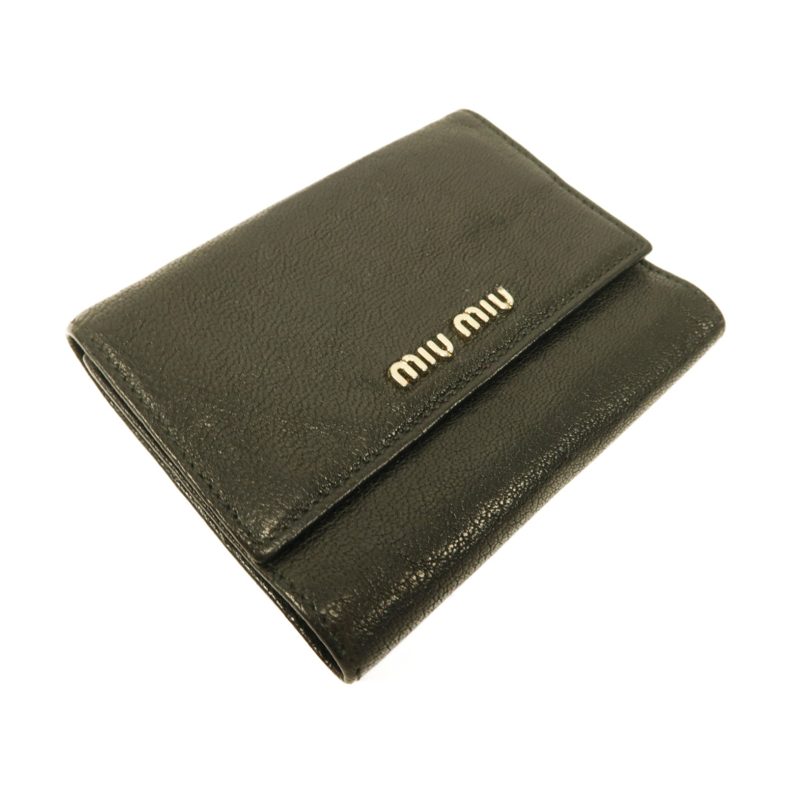Miu Miu 羊皮皮革Wallet銀扣折疊錢包黑色