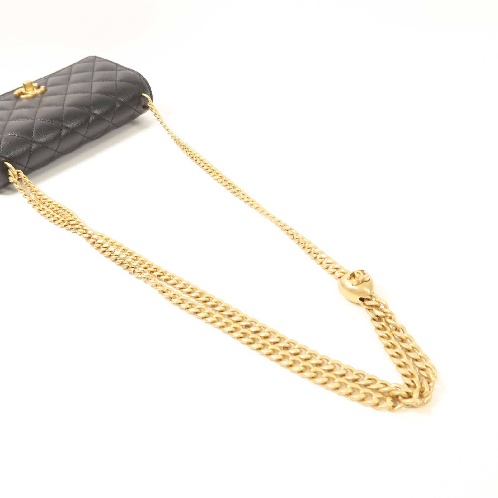 CHANEL 牛皮皮革Wallet On Chain With Heart Chain金扣鏈帶肩背袋
