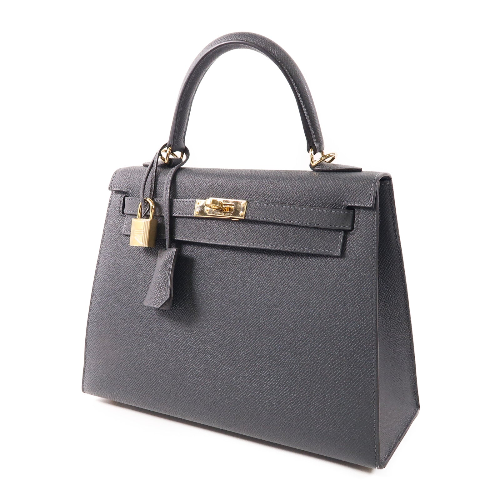 HERMES Epsom皮革Kelly 25金扣手挽肩背兩用袋H0 Gris Misty