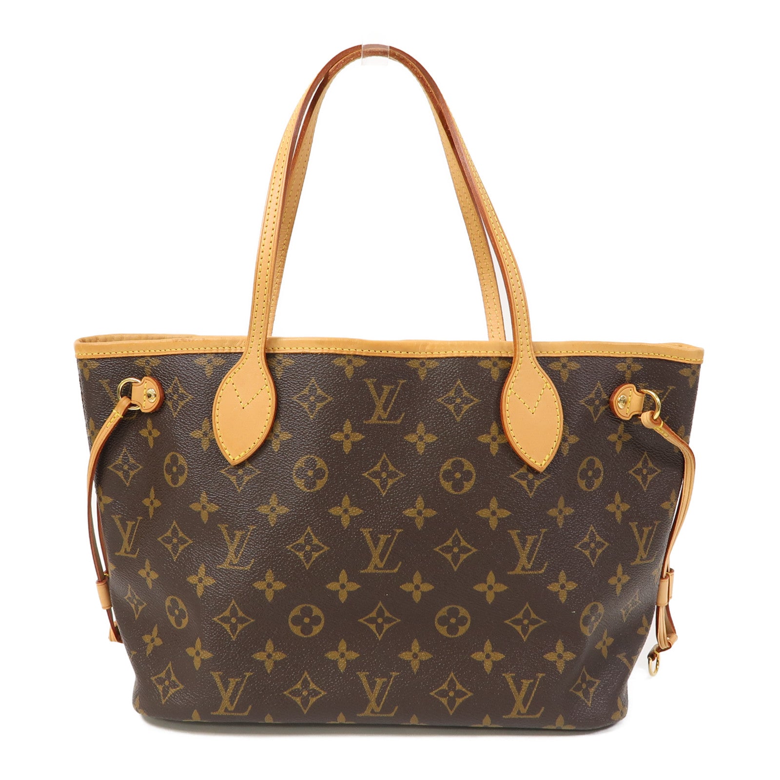 LOUIS VUITTON Monogram Neverfull PM金扣手挽袋啡色