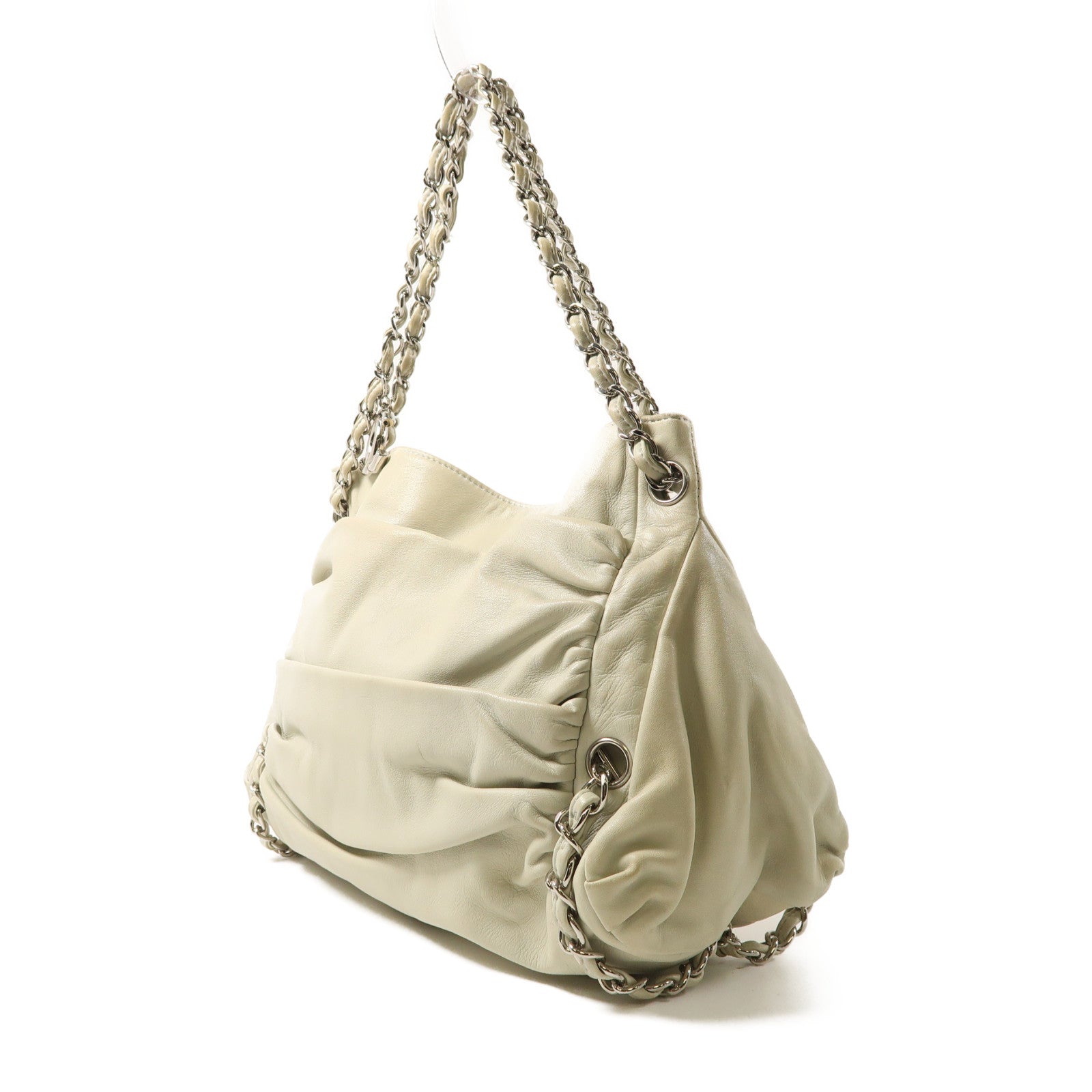 CHANEL 【激減優惠】羊皮皮革Chain Shoulder銀扣鏈帶肩背袋淺綠色