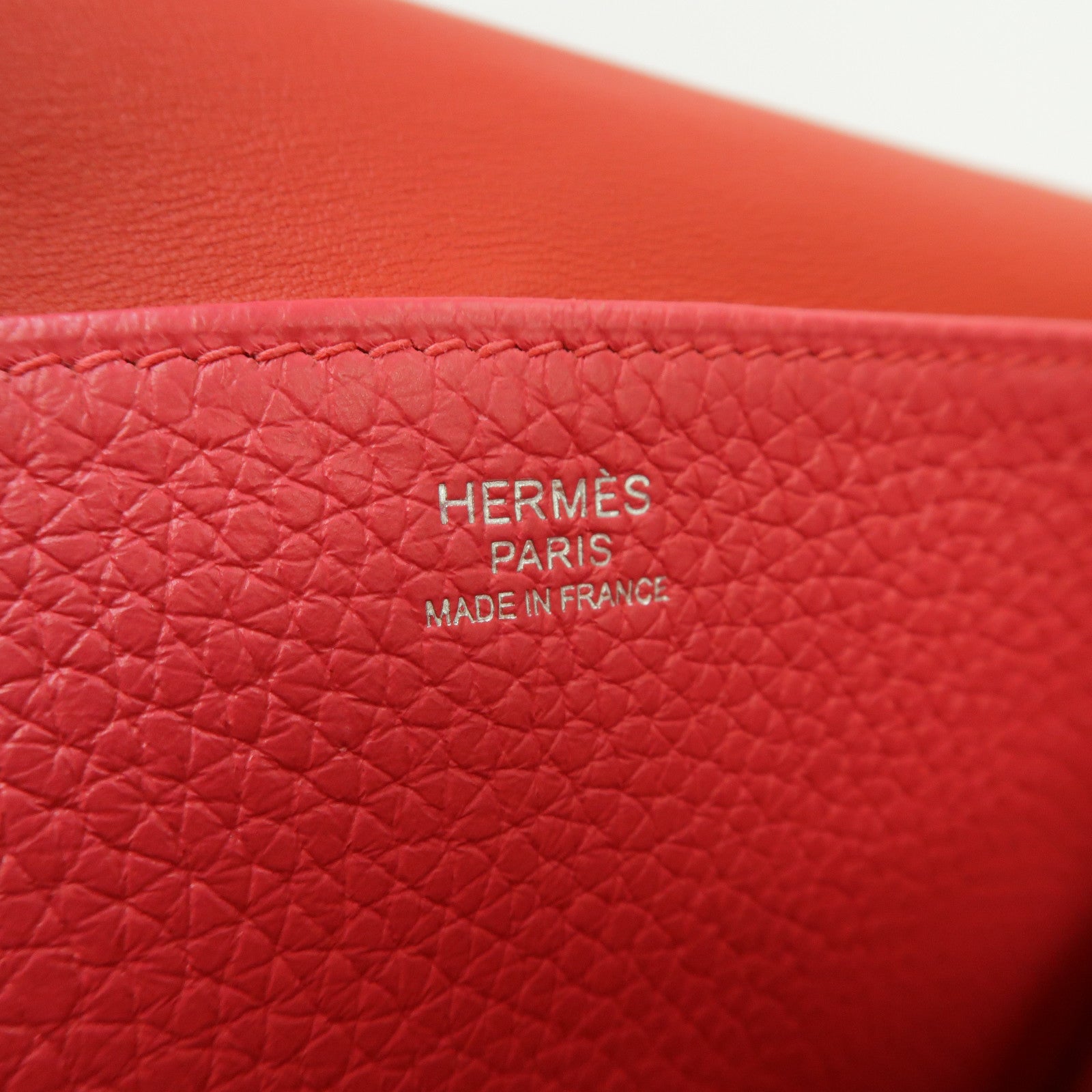 HERMES Clemence皮革Halzan 25銀扣手挽肩背兩用袋極致粉色/番茄紅色