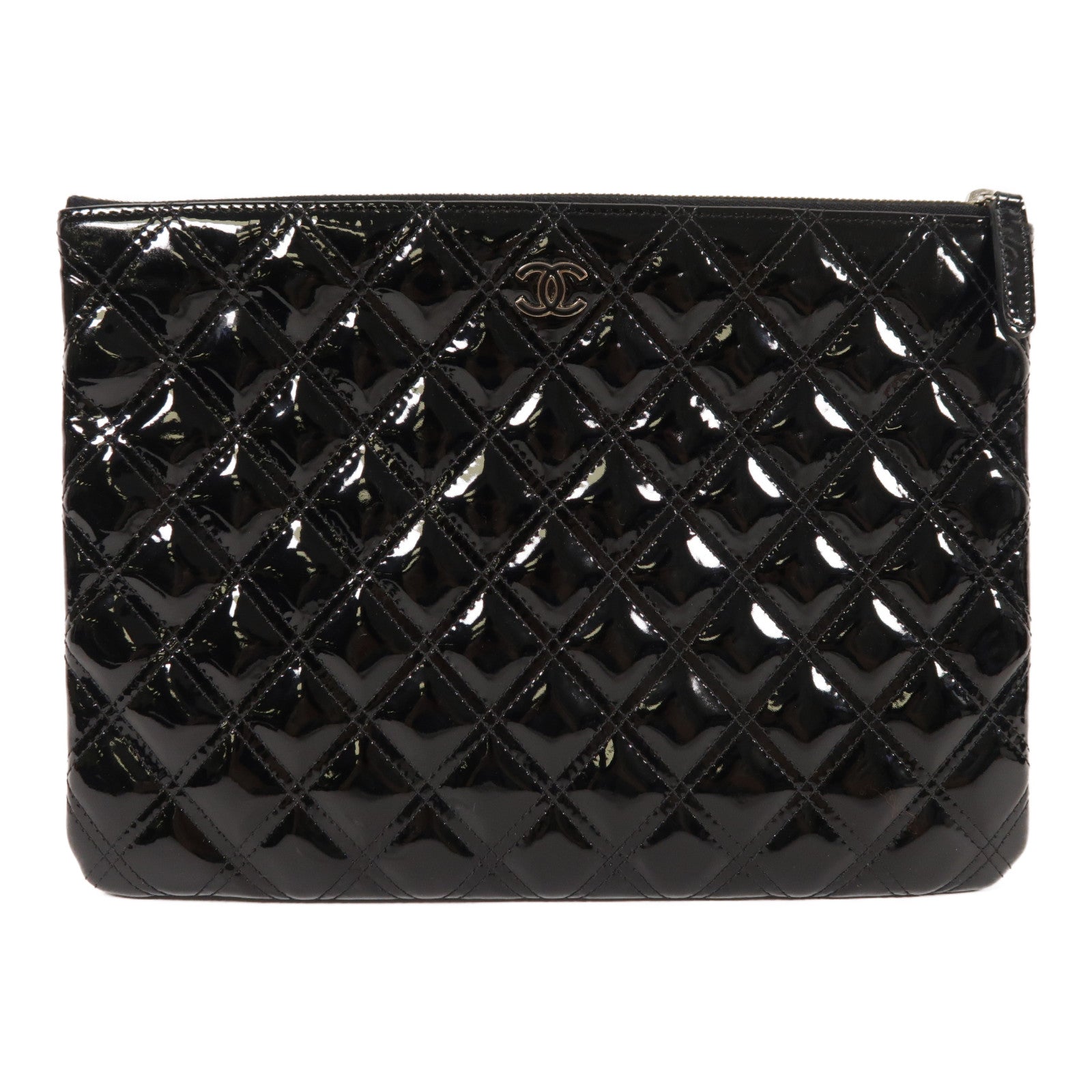 CHANEL 漆皮皮革Clutch Bag銀扣手拿包