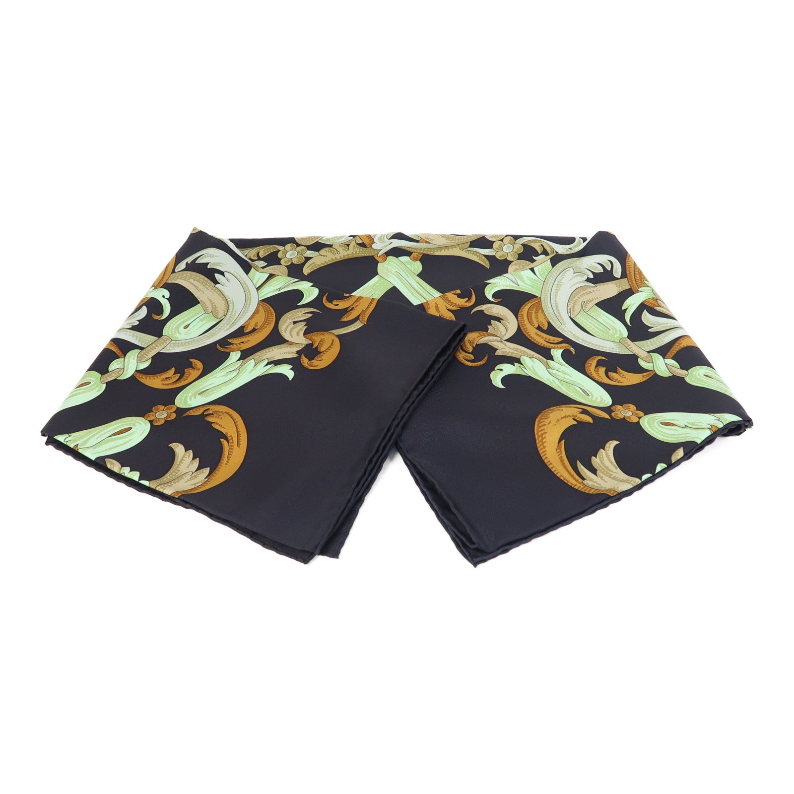 HERMES 絲質Scarf 90X90cm絲巾黑色/綠色/啡色