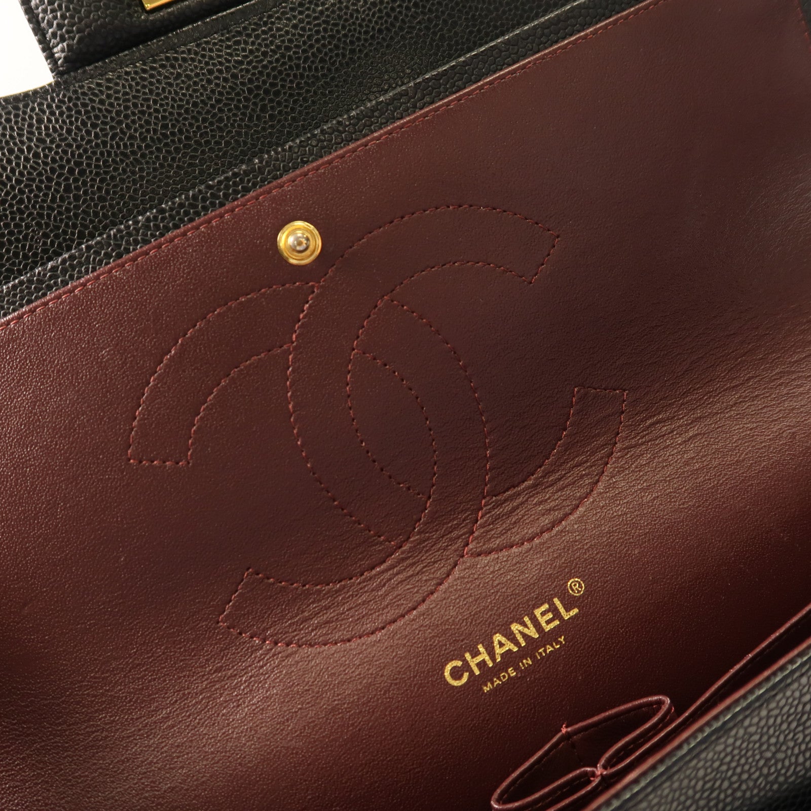 CHANEL 牛皮皮革Large Classic金扣鏈帶肩背袋黑色