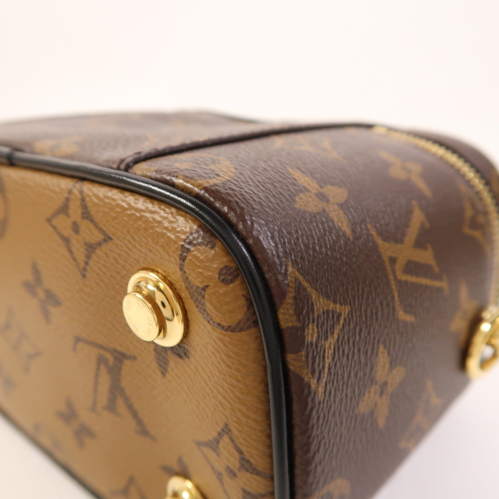 LOUIS VUITTON Monogram Reverse Vanity PM金扣手挽肩背兩用袋棕色