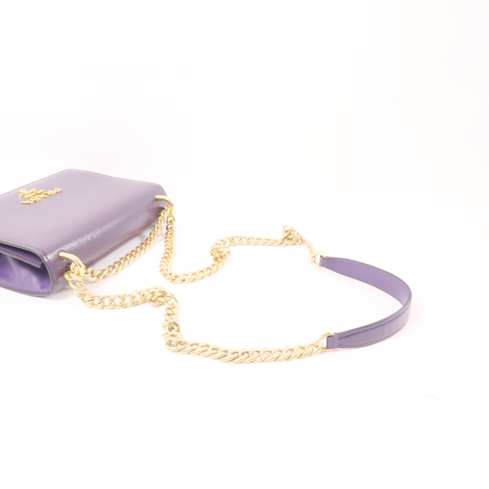PRADA 塗層帆布Chain Shoulder Bag金扣鏈帶肩背袋紫色