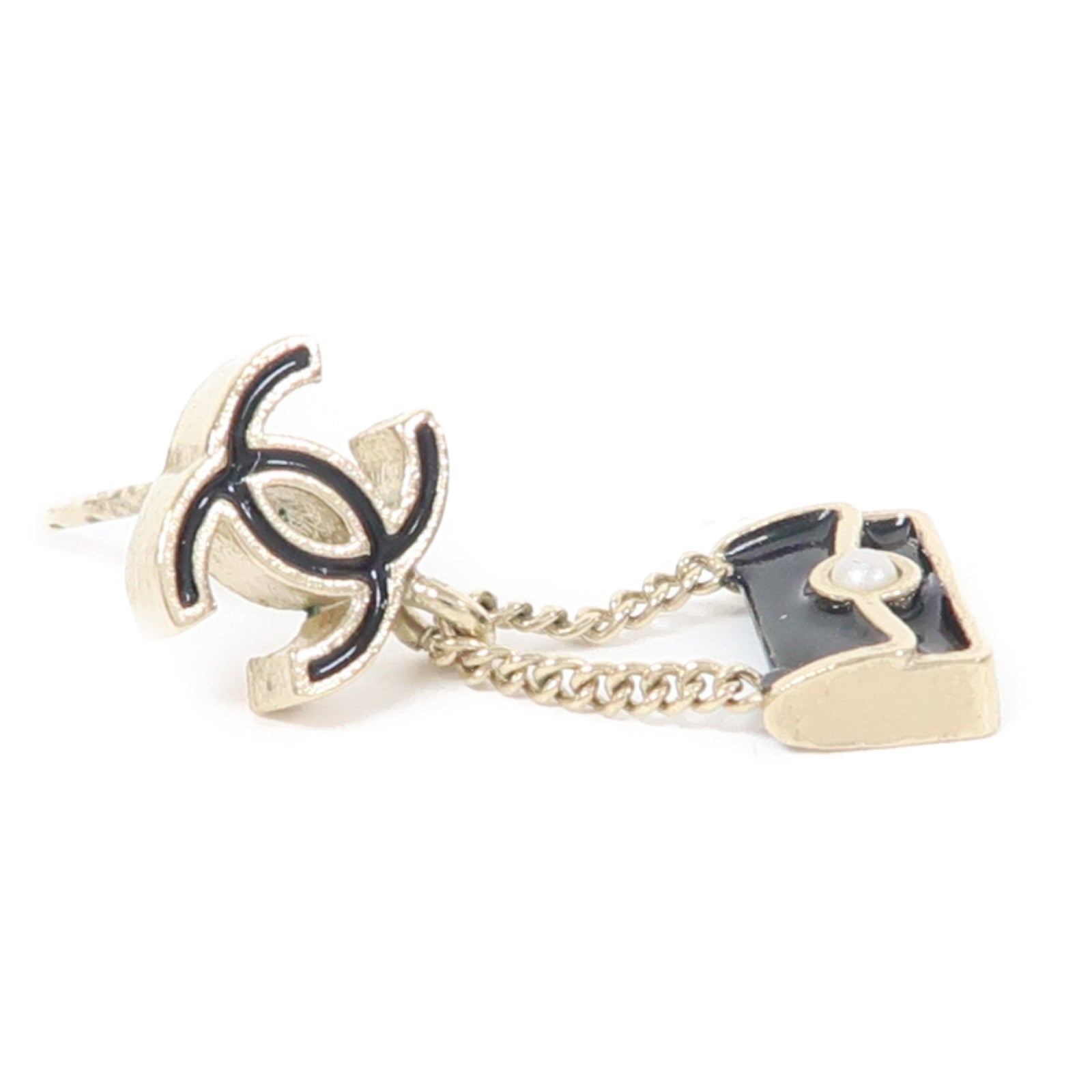 CHANEL 金屬Bag Drop Earrings耳環黑色/金色