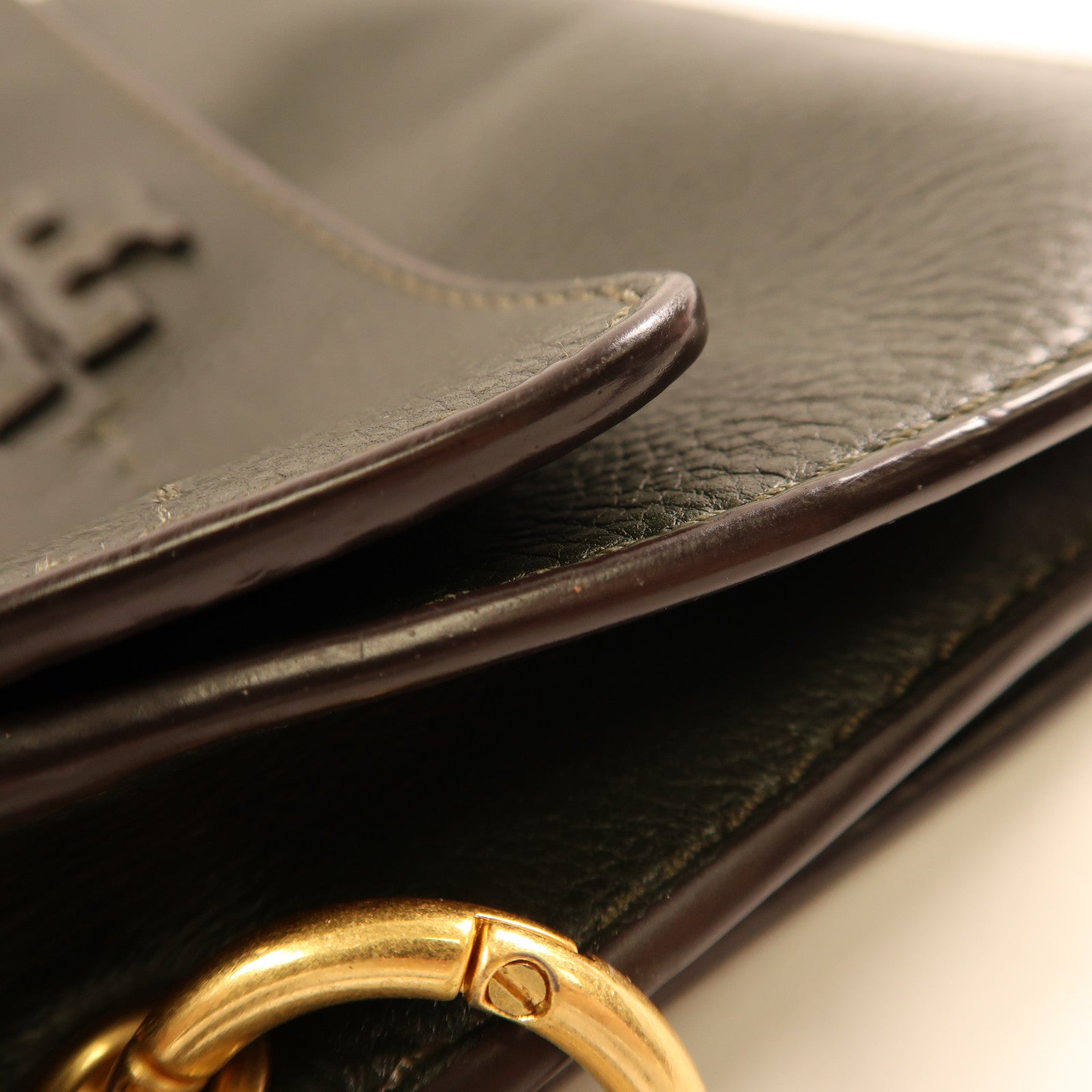 Tory Burch GHW Shoulder Bag Calfskin Leather Olive Green